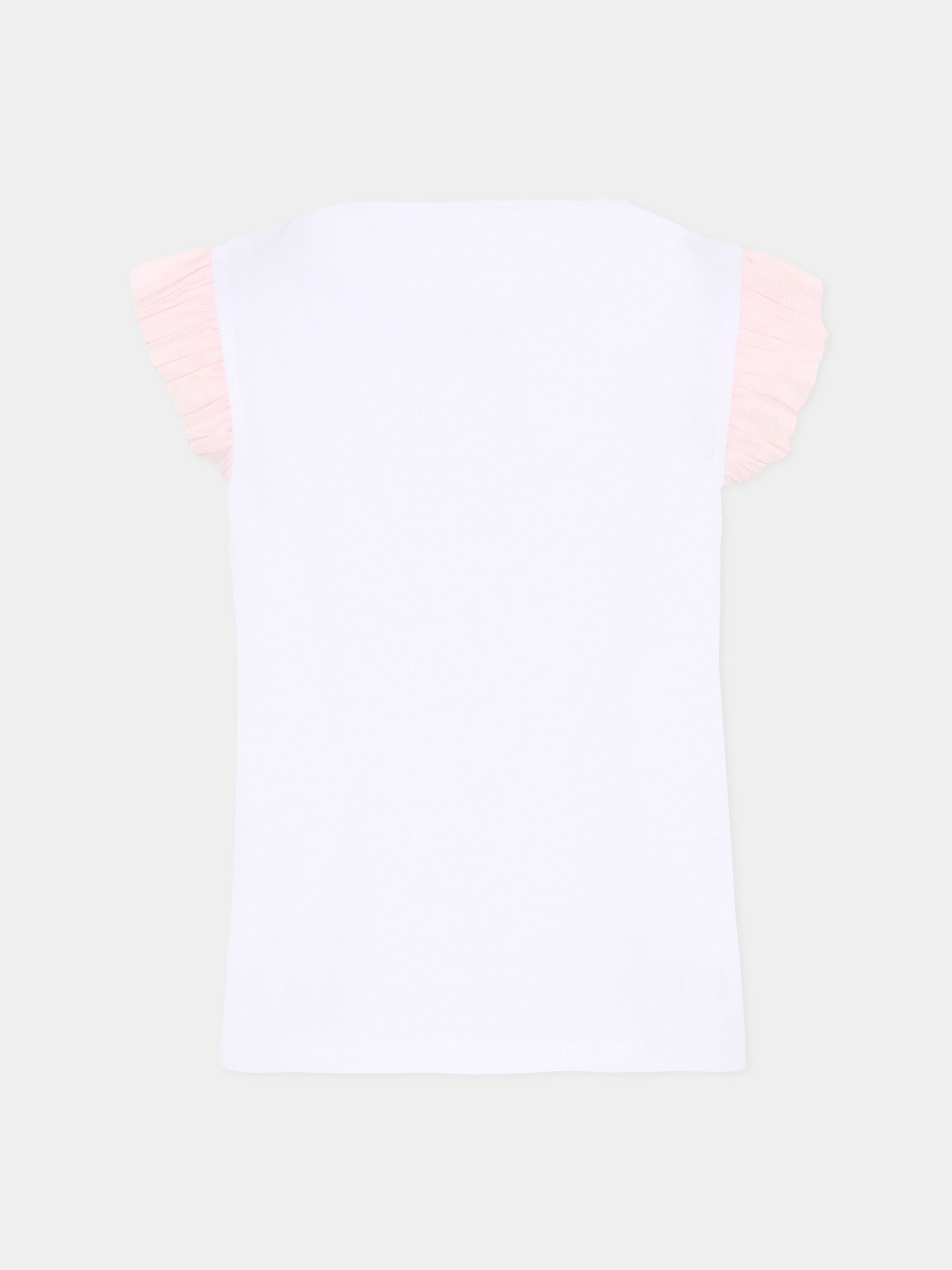 T-Shirt bianca per bambina con rouches,Billieblush,U21943 10P