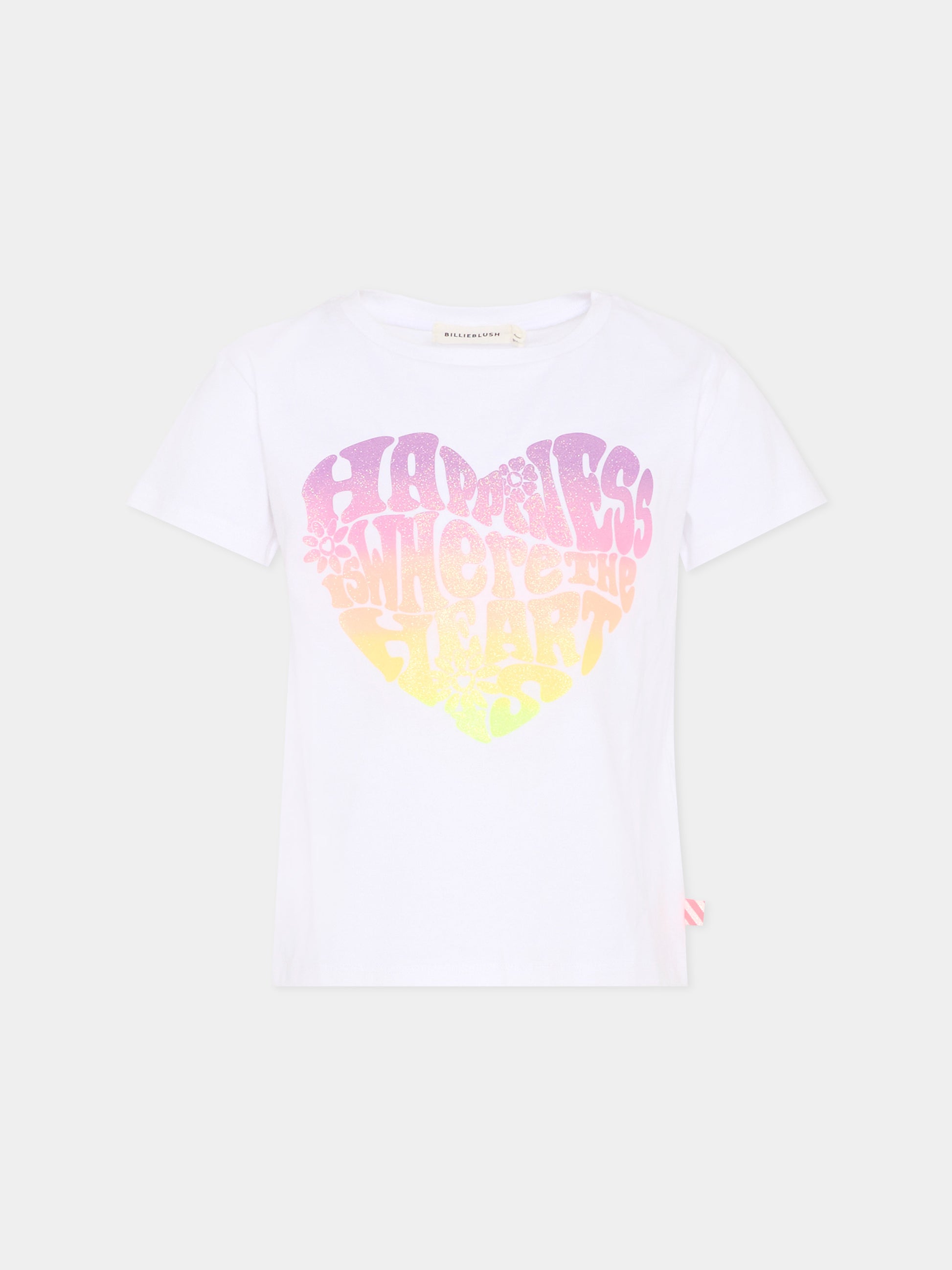 T-shirt bianca per bambina con cuore,Billieblush,U21946 10P