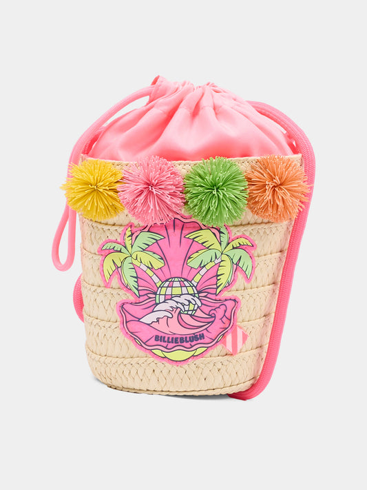 Borsa multicolor per bambina in paglia con pompon,Billieblush,U22037 499