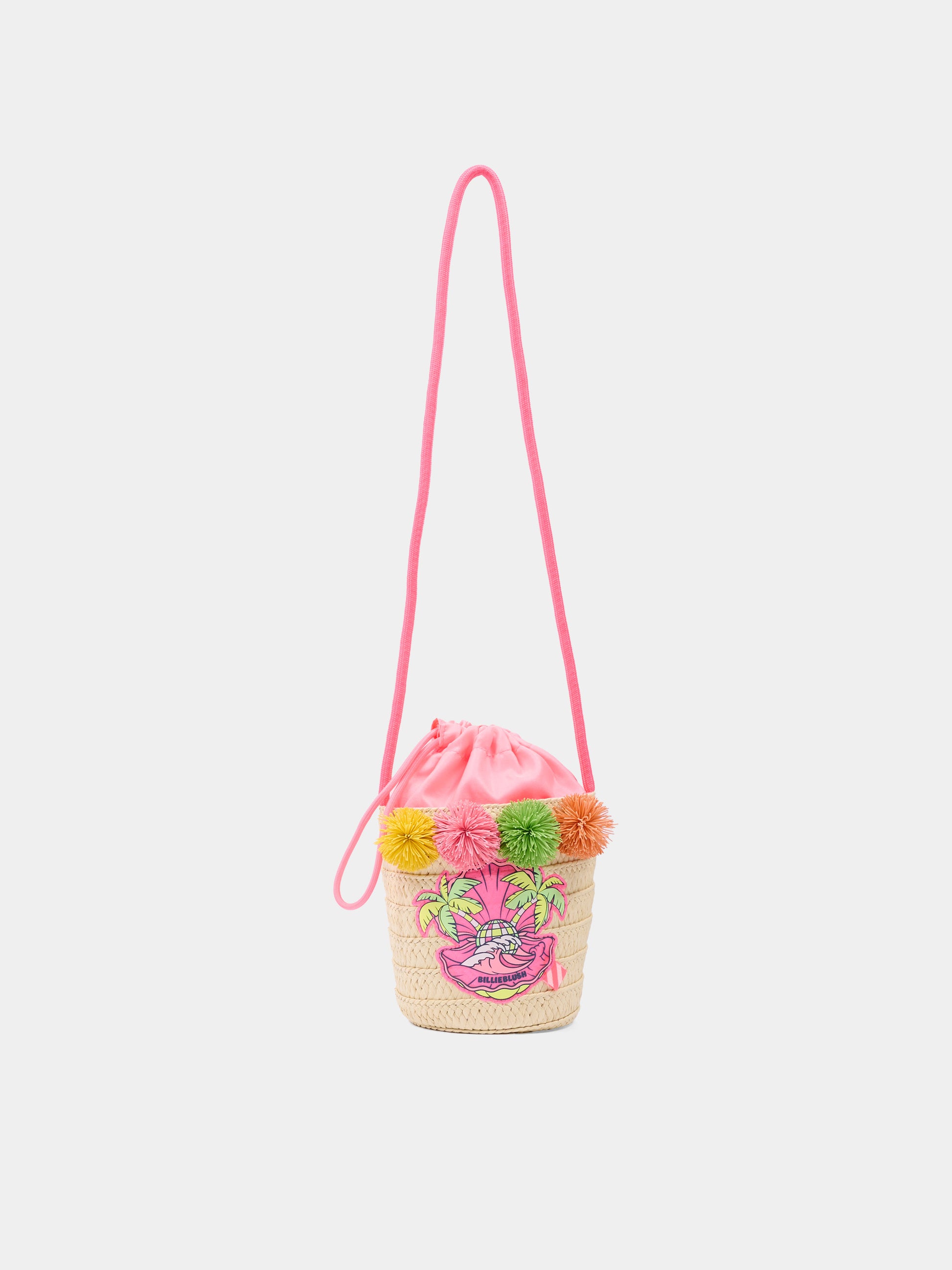 Borsa multicolor per bambina in paglia con pompon,Billieblush,U22037 499