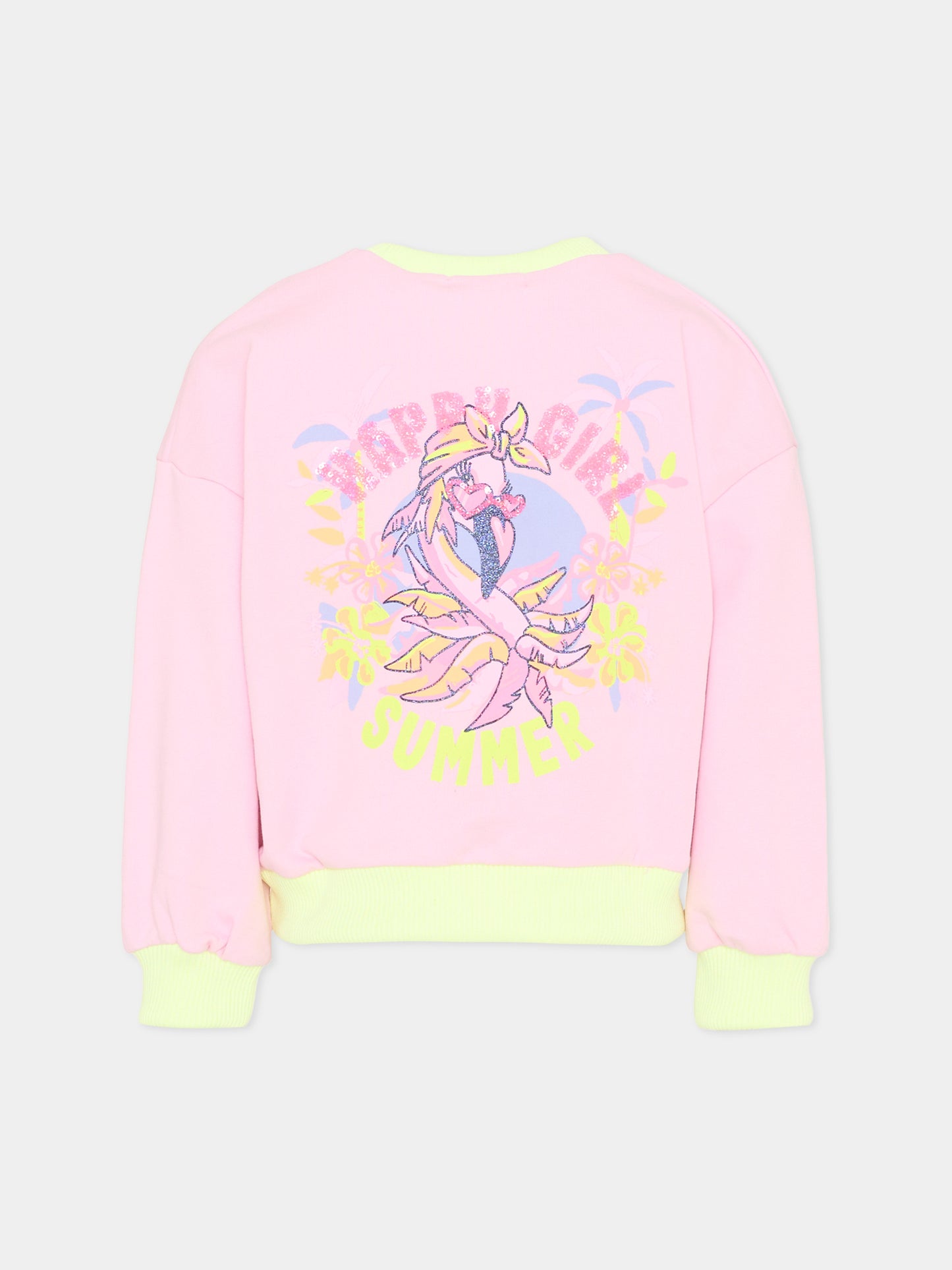 Felpa rosa per bambina con stampa palme,Billieblush,U22102 46N