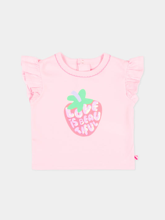 T-Shirt rosa per neonata con fragola,Billieblush,U22107 44L