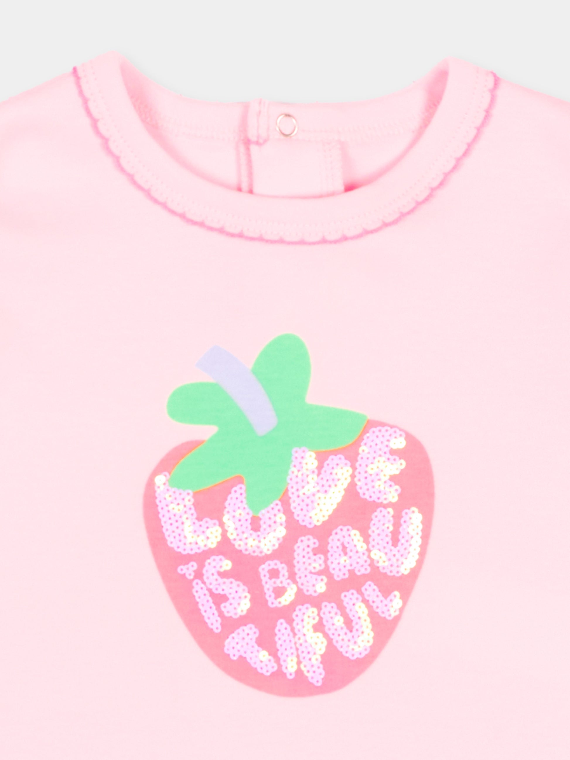 T-Shirt rosa per neonata con fragola,Billieblush,U22107 44L