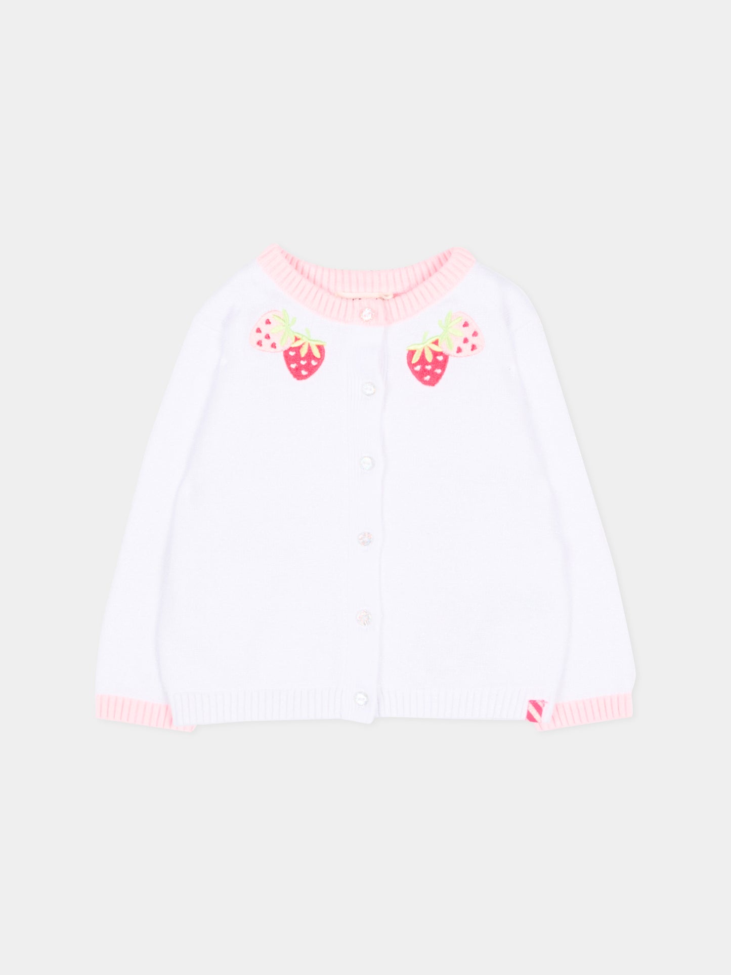 Cardigan bianco per neonata con fragole,Billieblush,U22113 10P
