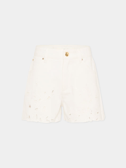 Shorts bianchi per bambina con ricamo floreale,Chloé Kids,C20848 117
