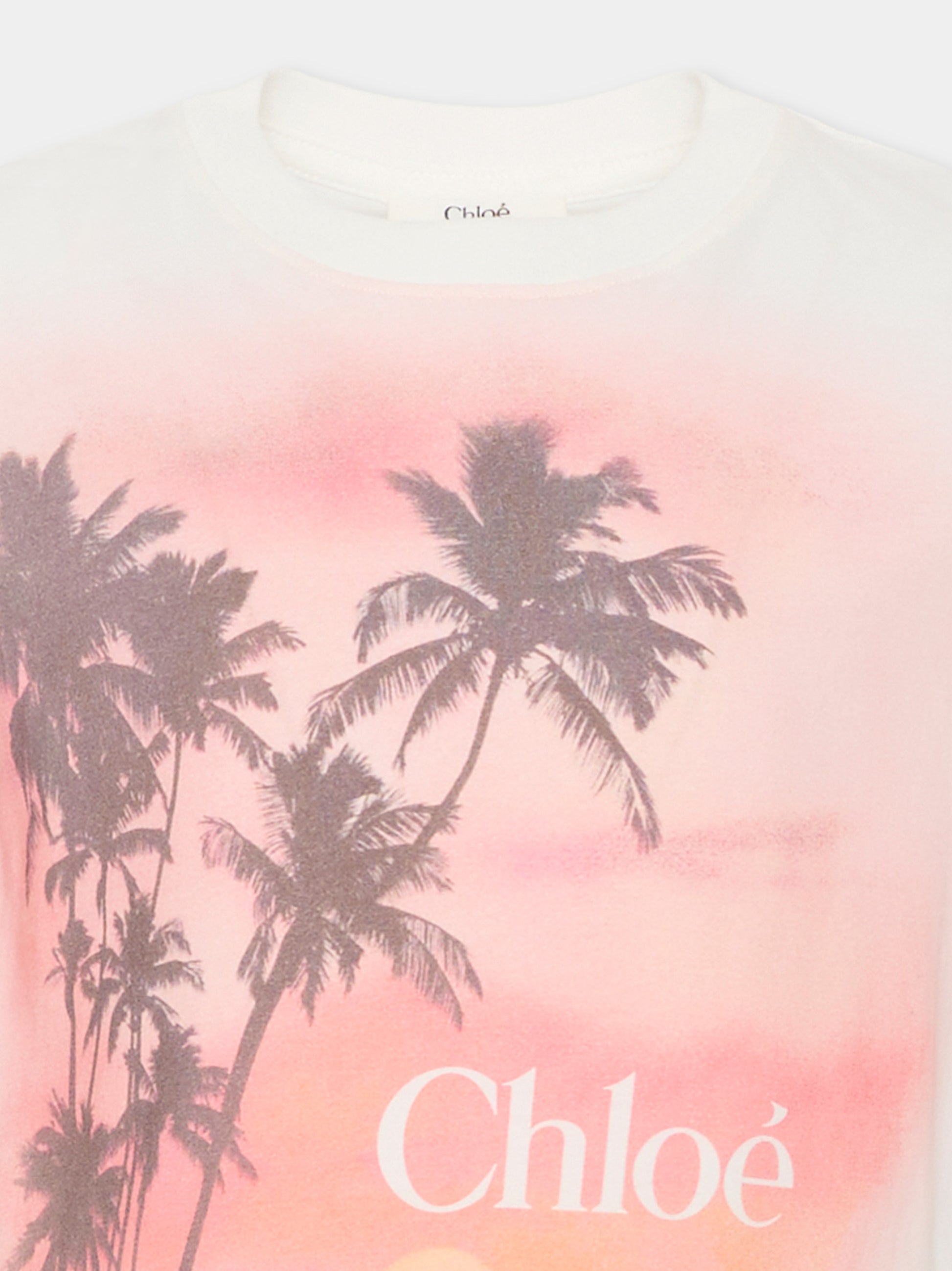 T-shirt avorio per bambina con palme,Chloé Kids,C20855 46J