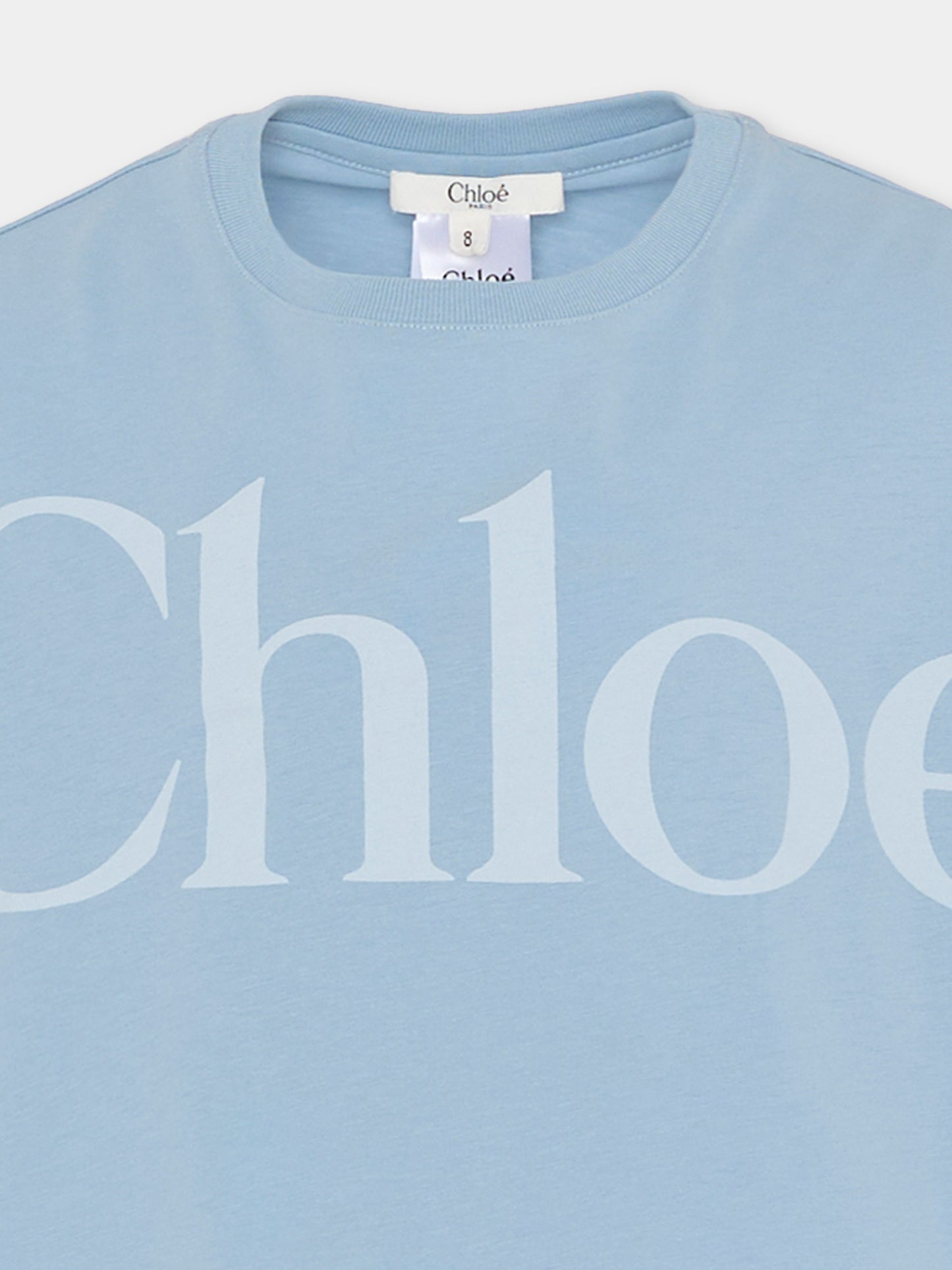 T-shirt crop celeste per bambina con logo,Chloé Kids,C20859 821