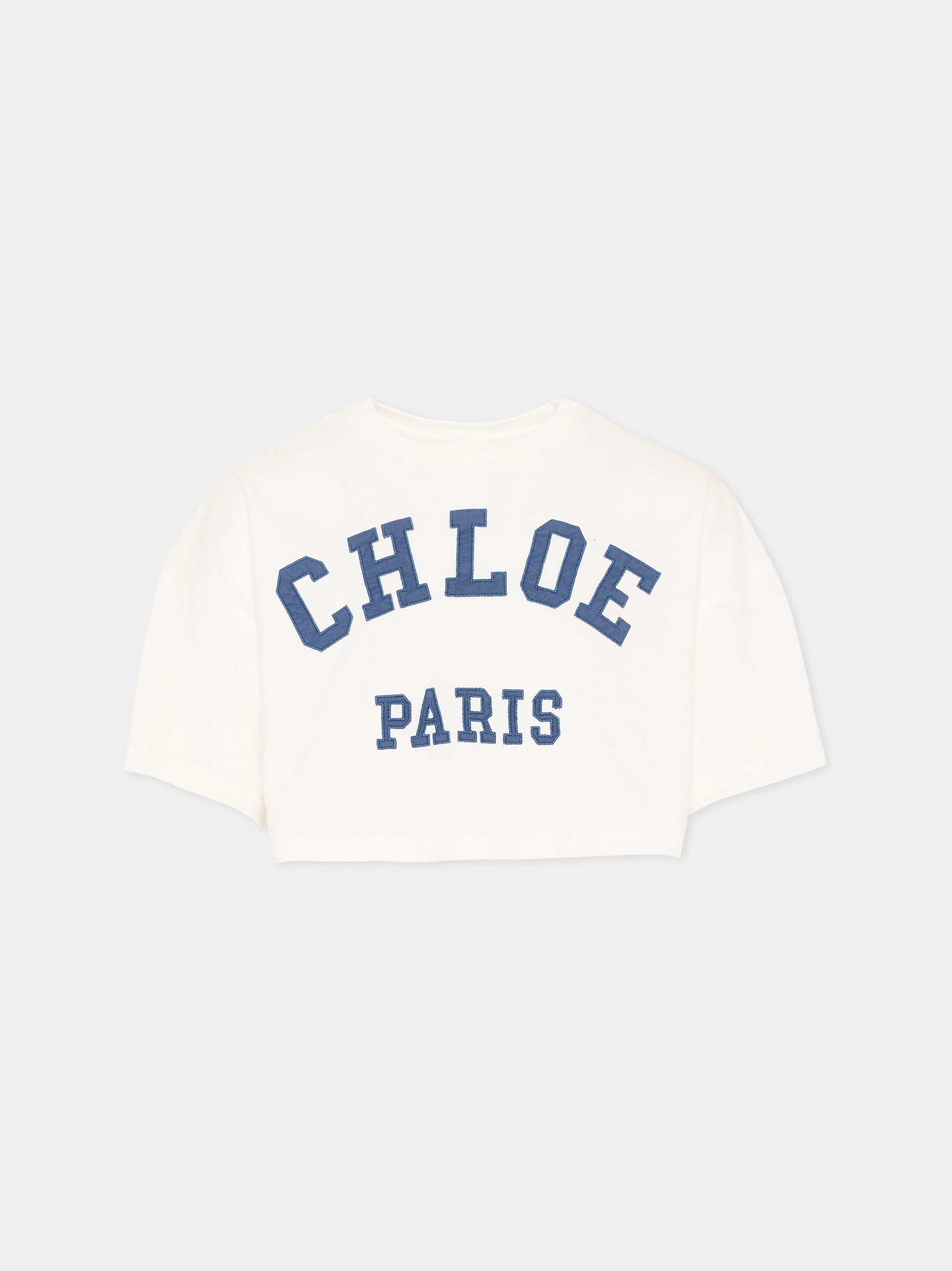 T-Shirt bianca per bambina con logo,Chloé Kids,C20862 117