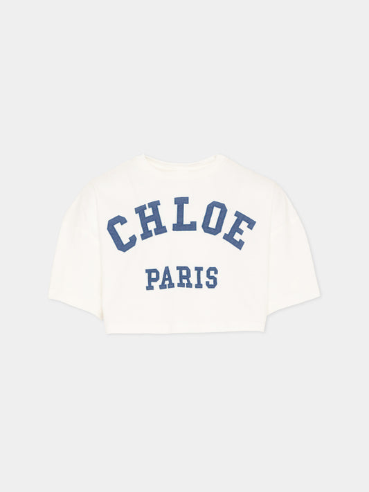 T-Shirt bianca per bambina con logo,Chloé Kids,C20862 117