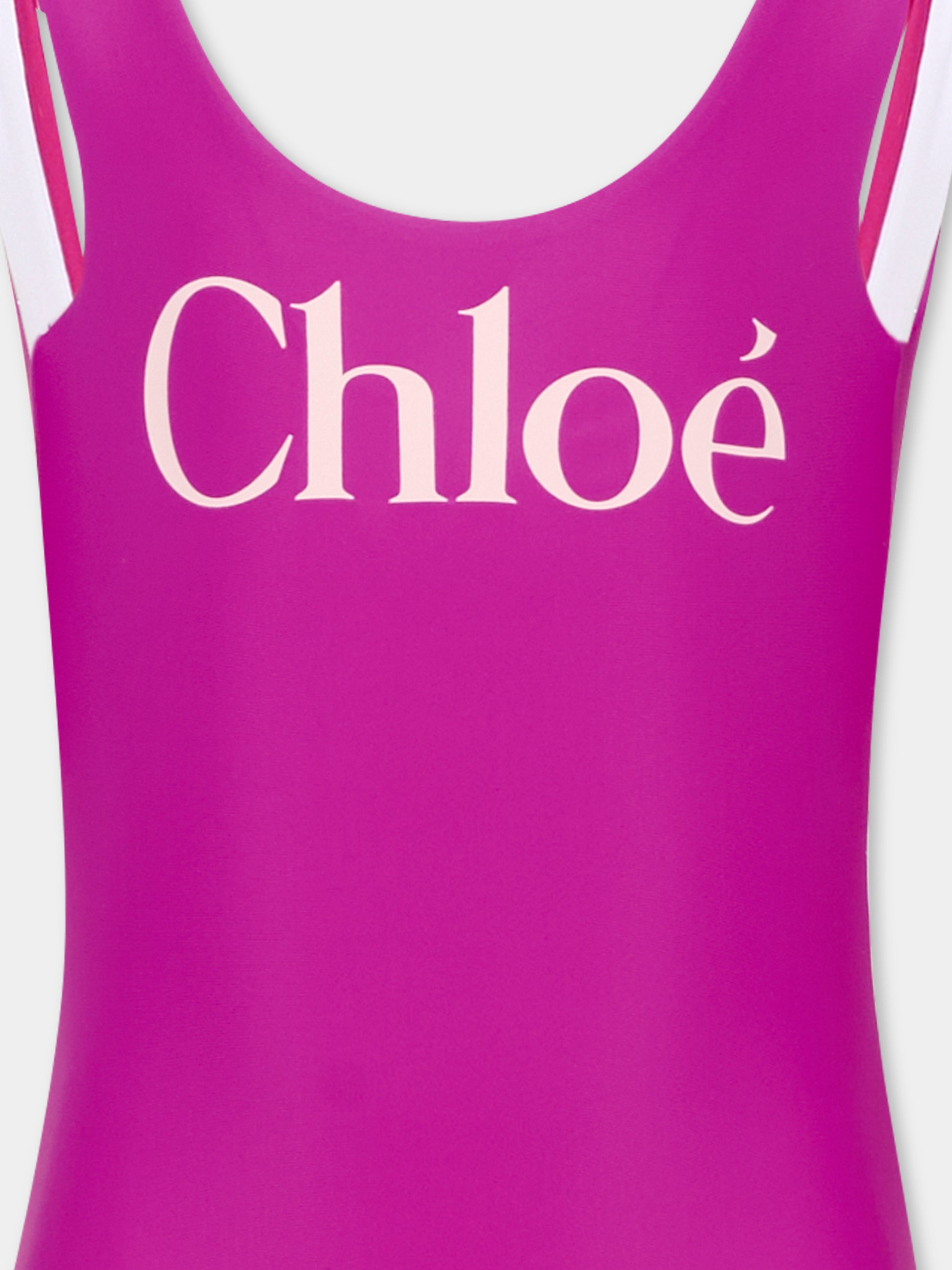 Costume intero fucsia per bambina con logo,Chloé Kids,C20866 46S