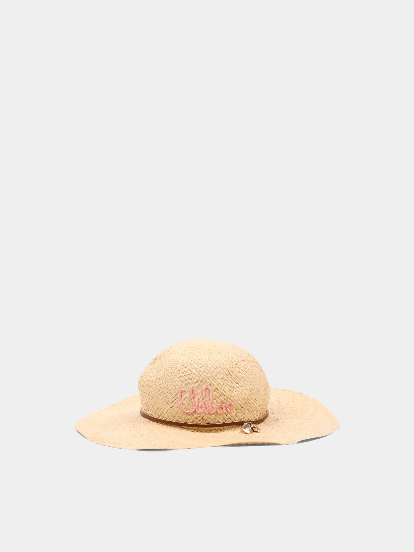 Cappello di paglia beige per bambina con logo,Chloé Kids,C20868 43A
