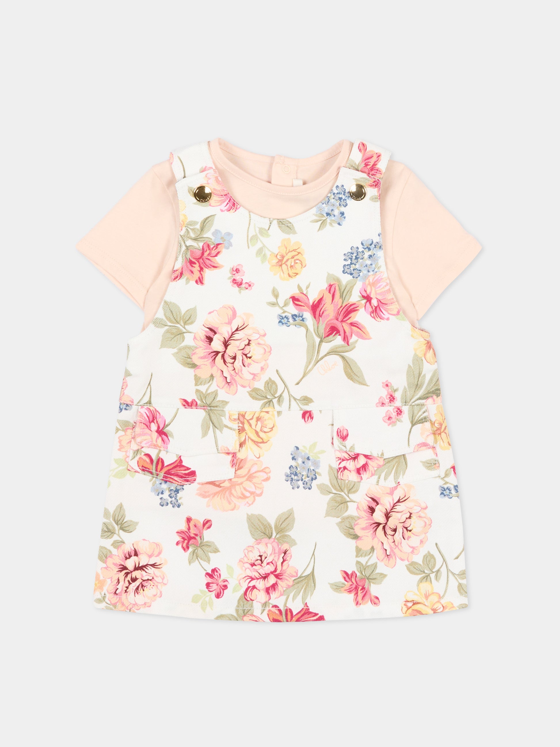 Salopette multicolor per neonata floreale,Chloé Kids,C20906 S95