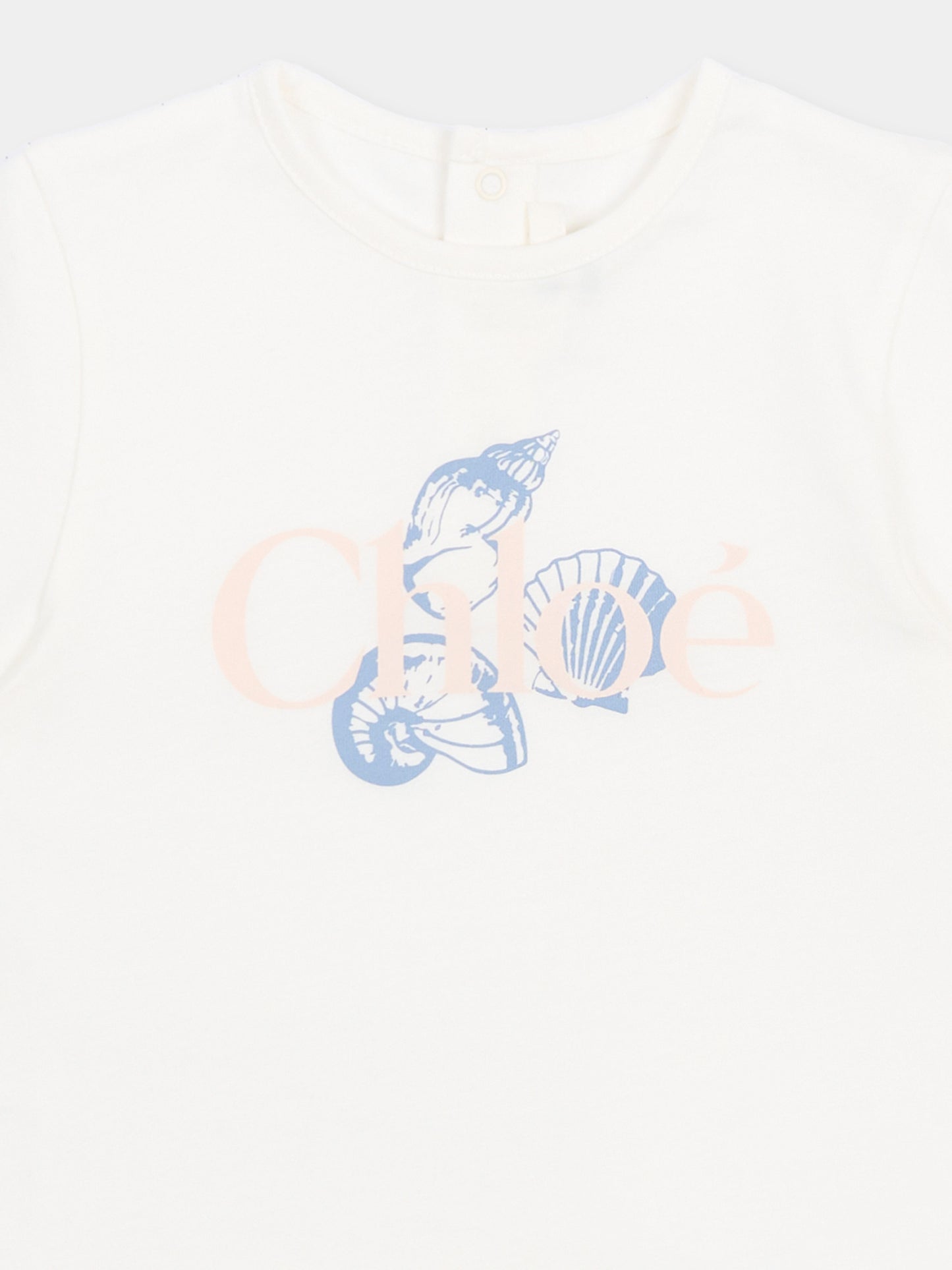 T-shirt avorio per neonata con conchiglie,Chloé Kids,C20912 117
