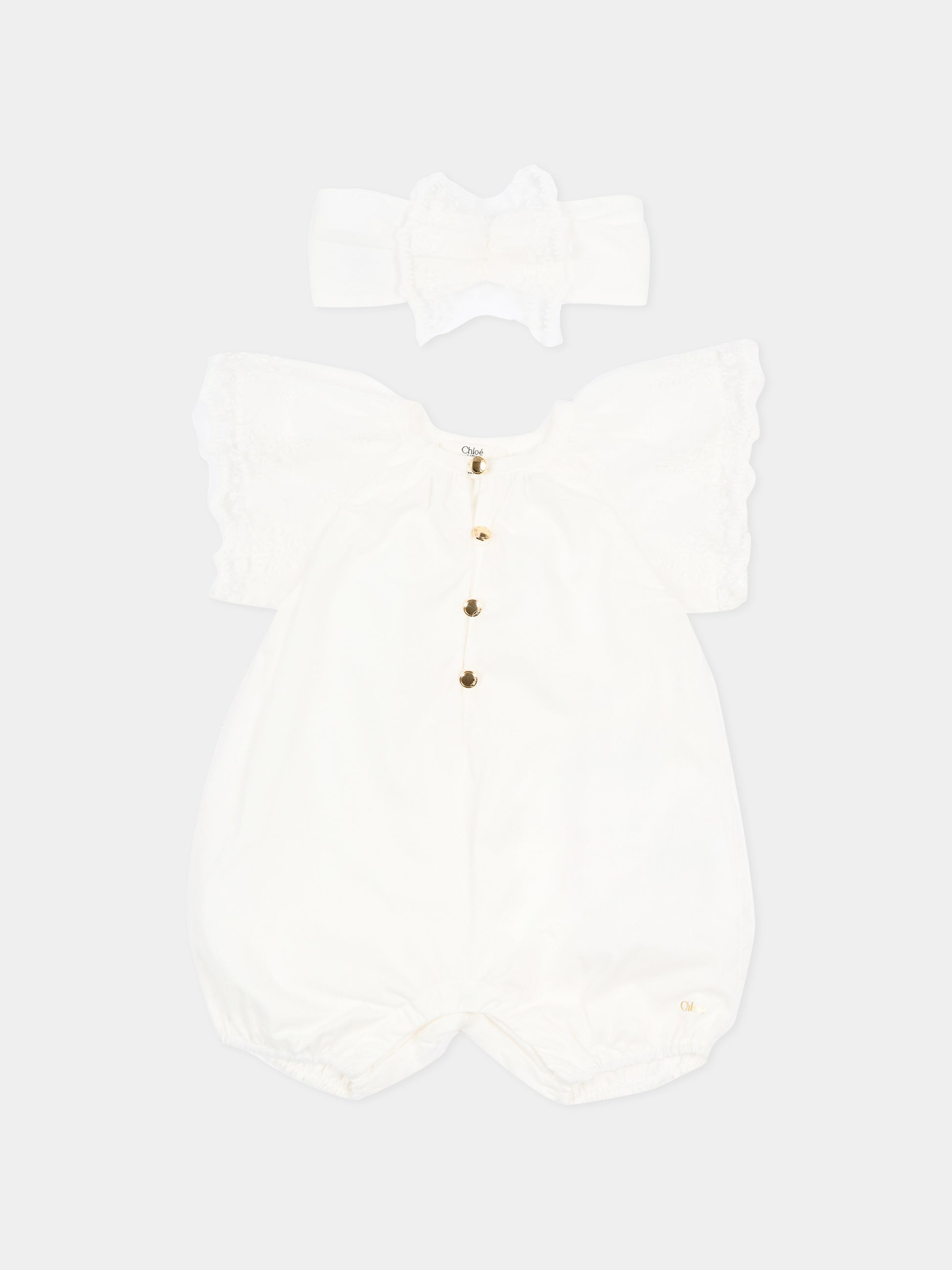 Pagliaccetto avorio per neonata con pizzo,Chloé Kids,C20928 117