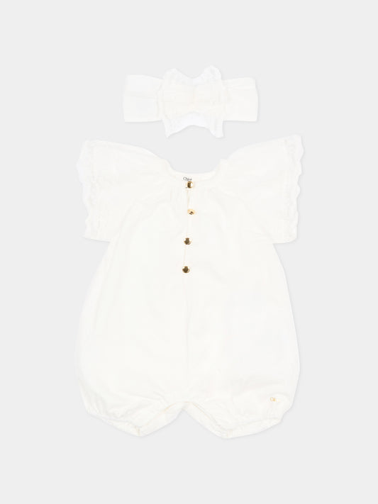 Pagliaccetto avorio per neonata con pizzo,Chloé Kids,C20928 117