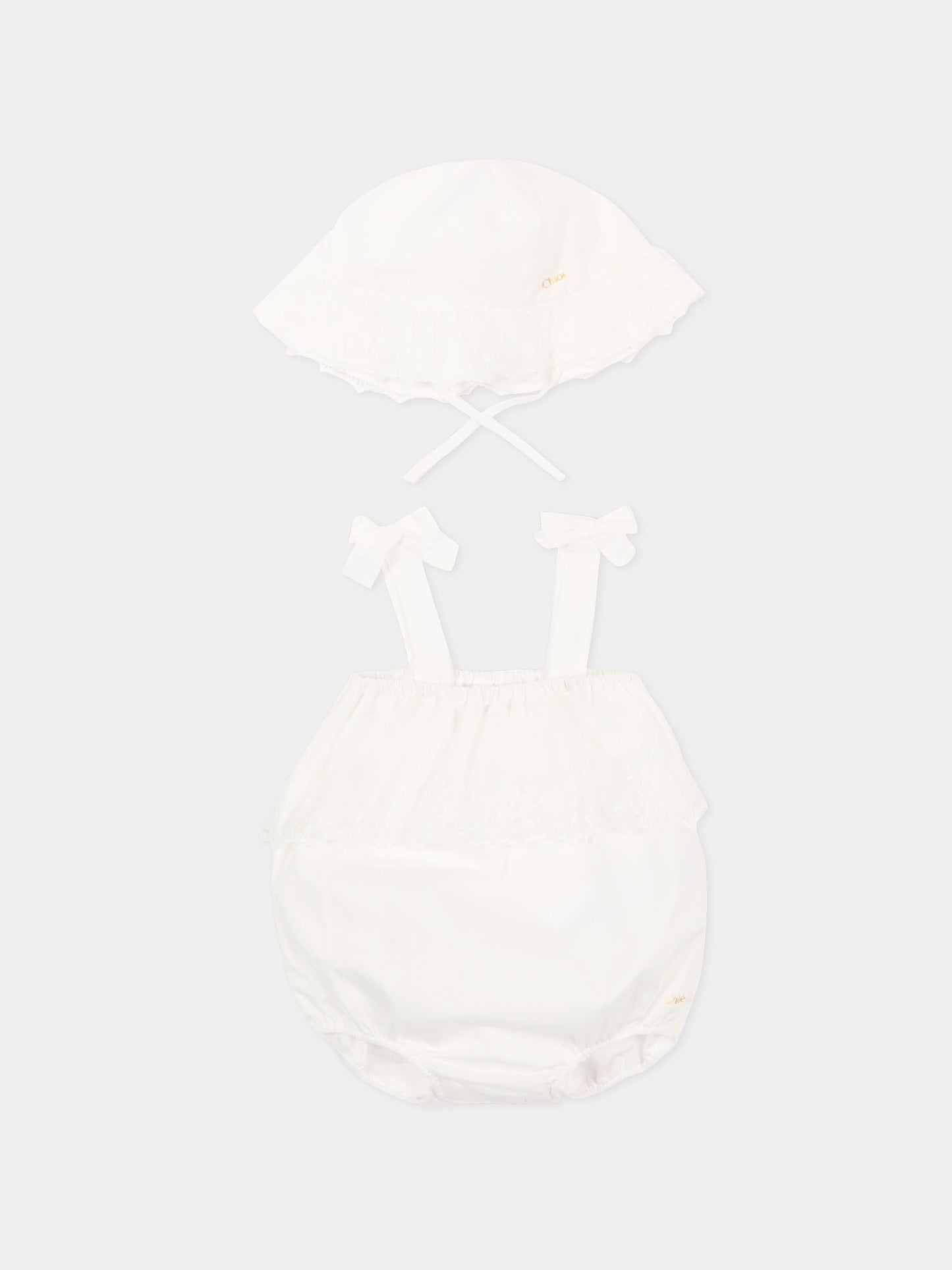 Pagliaccetto avorio per neonata con pizzo,Chloé Kids,C20930 117