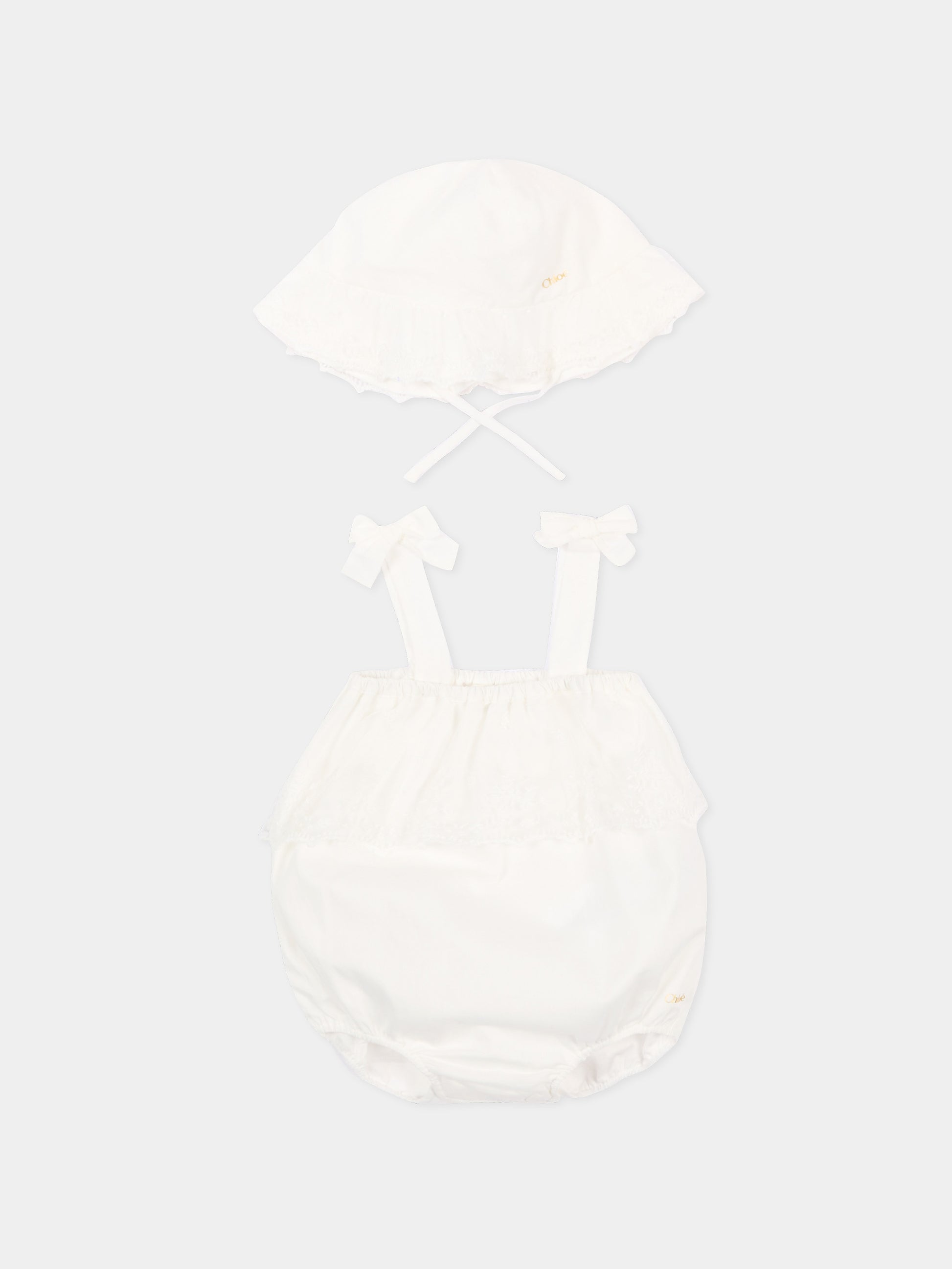 Pagliaccetto avorio per neonata con pizzo,Chloé Kids,C20930 117