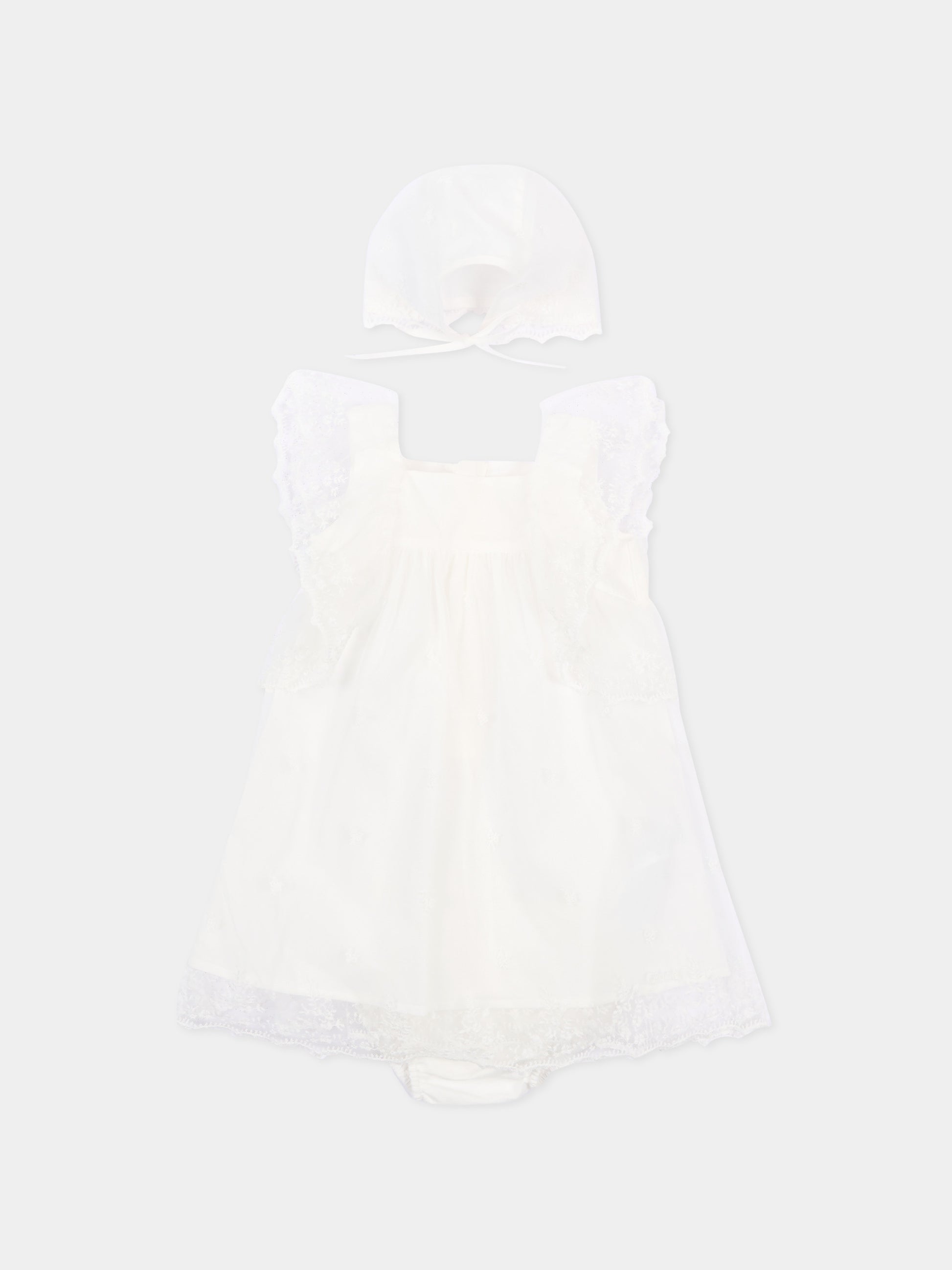 Abito avorio per neonata con pizzo,Chloé Kids,C20935 117