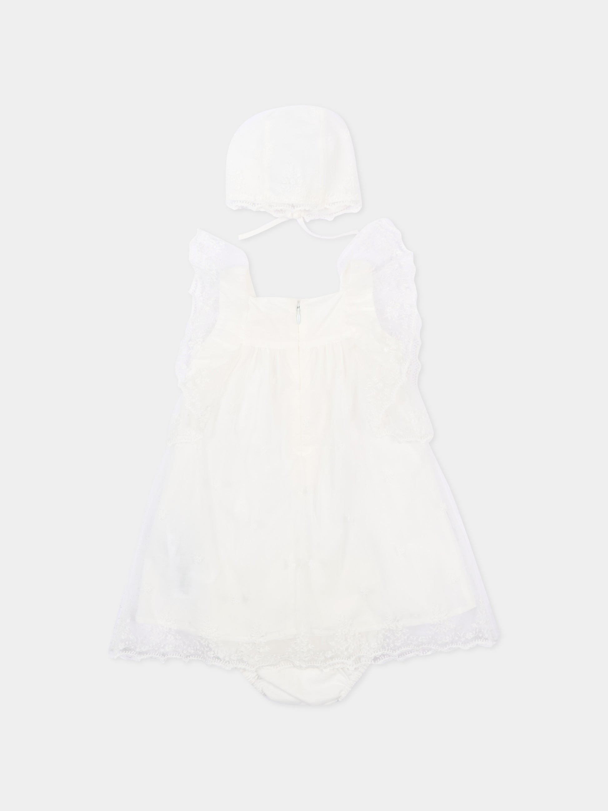 Abito avorio per neonata con pizzo,Chloé Kids,C20935 117
