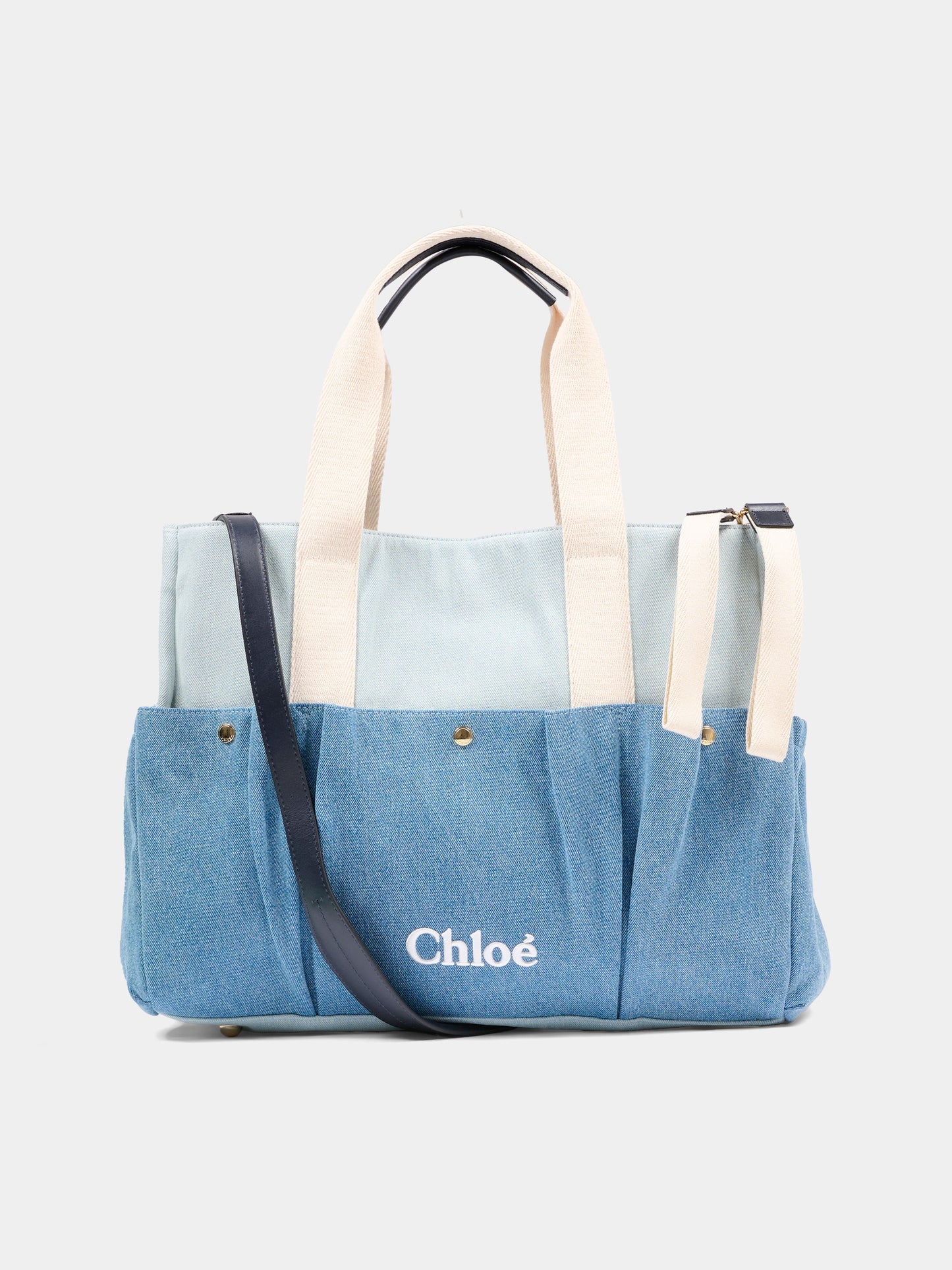 Borsa mamma denim per neonati con logo ricamato,Chloé Kids,C20943 Z10