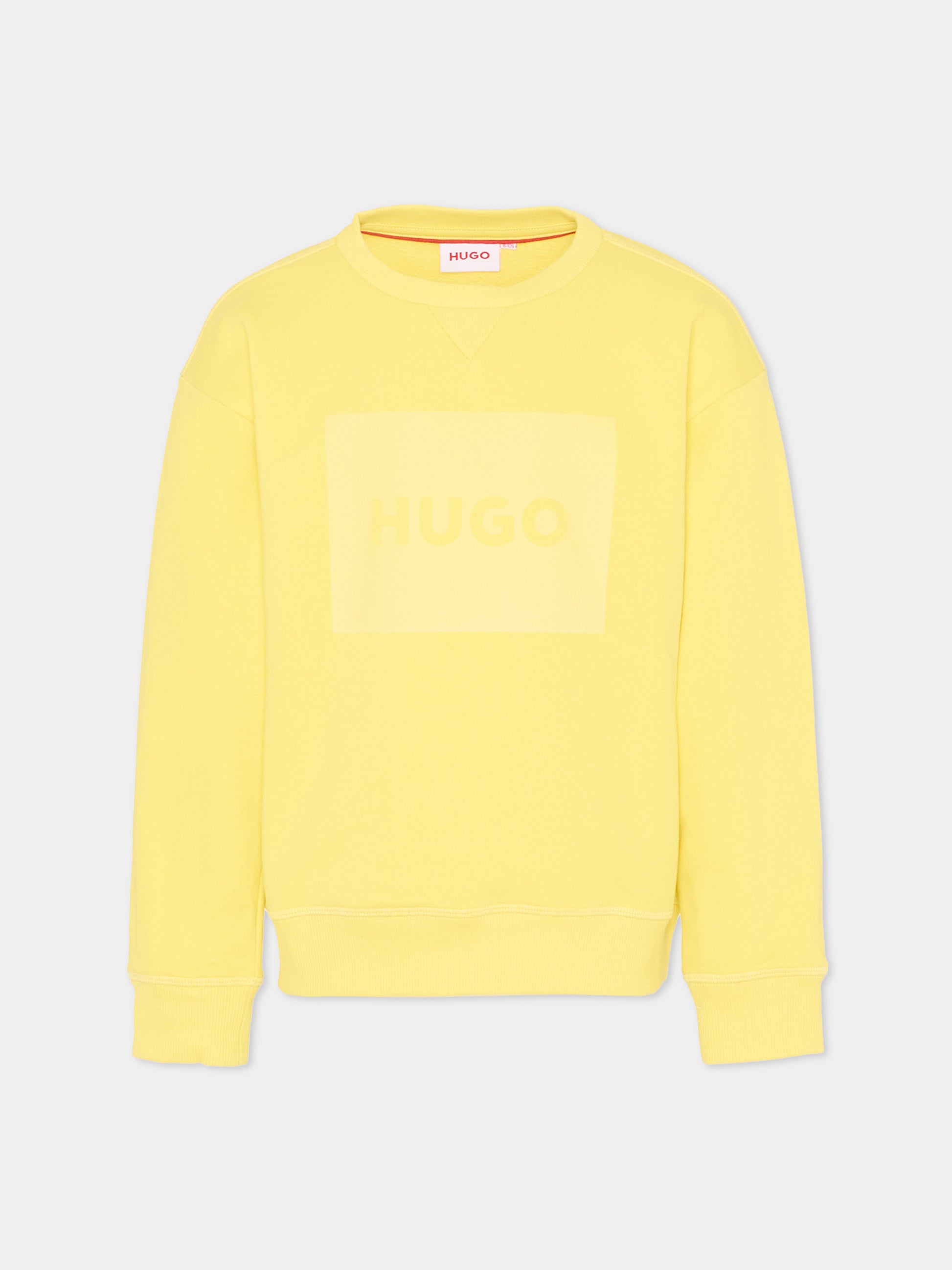 Felpa gialla HUGO per bambino logo tono su tono,Hugo,G01015 544