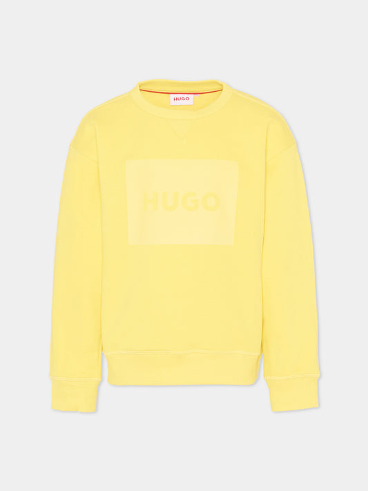 Felpa gialla HUGO per bambino logo tono su tono,Hugo,G01015 544