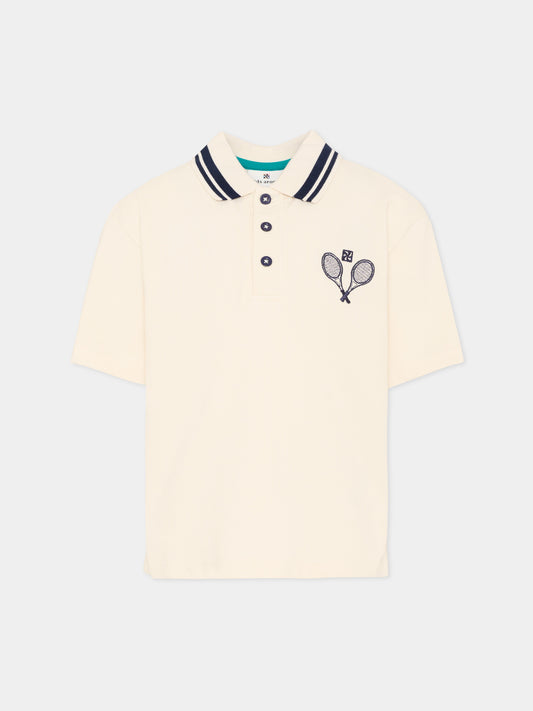 Polo avorio per bambini stampa tennis,Kids Around,L00040 148