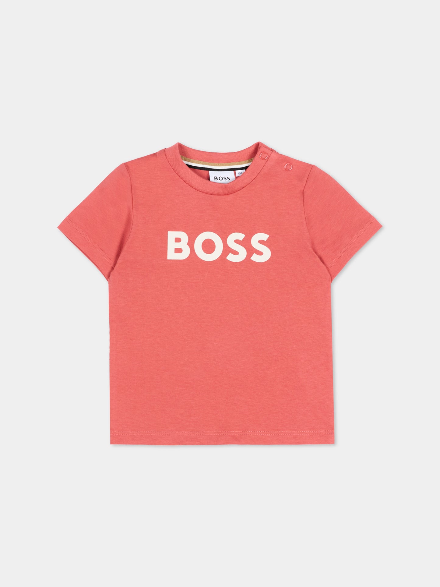 T-Shirt rossa per neonato con logo,Boss,J52712 48B