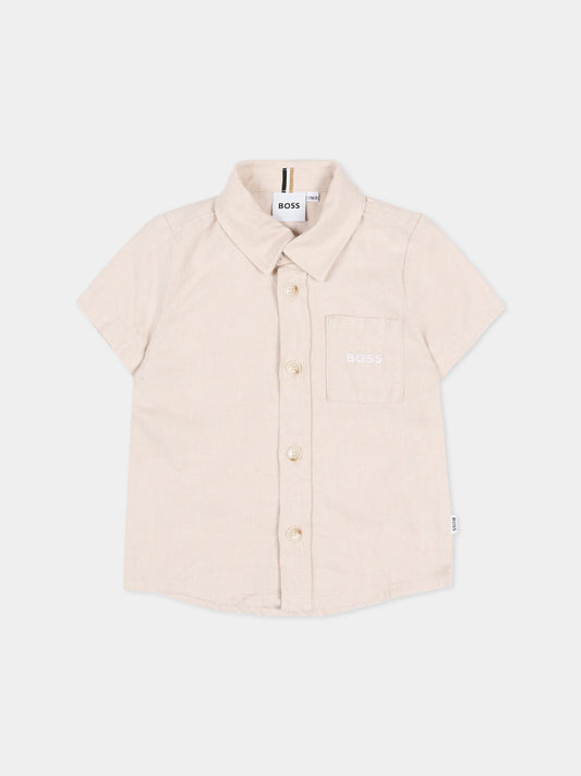 Camicia beige per neonato con logo,Boss,J52843 130