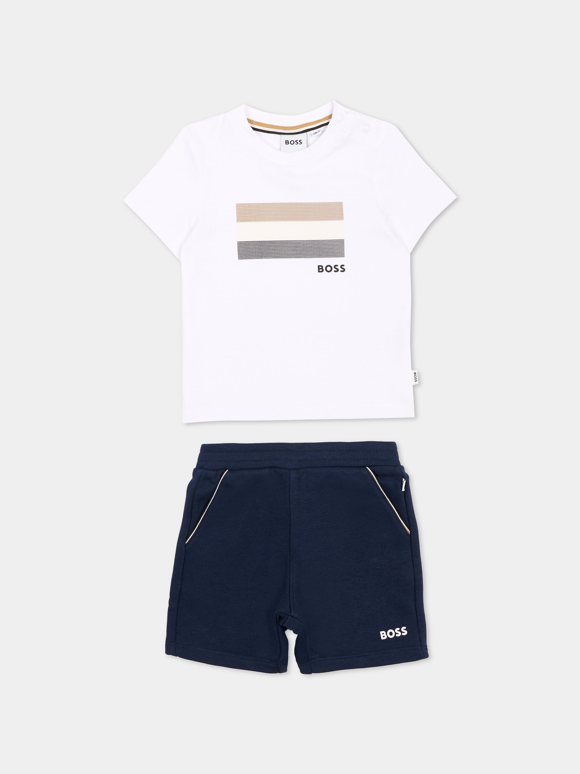 Completo multicolor per neonato con bandiera e logo,Boss,J52847 849