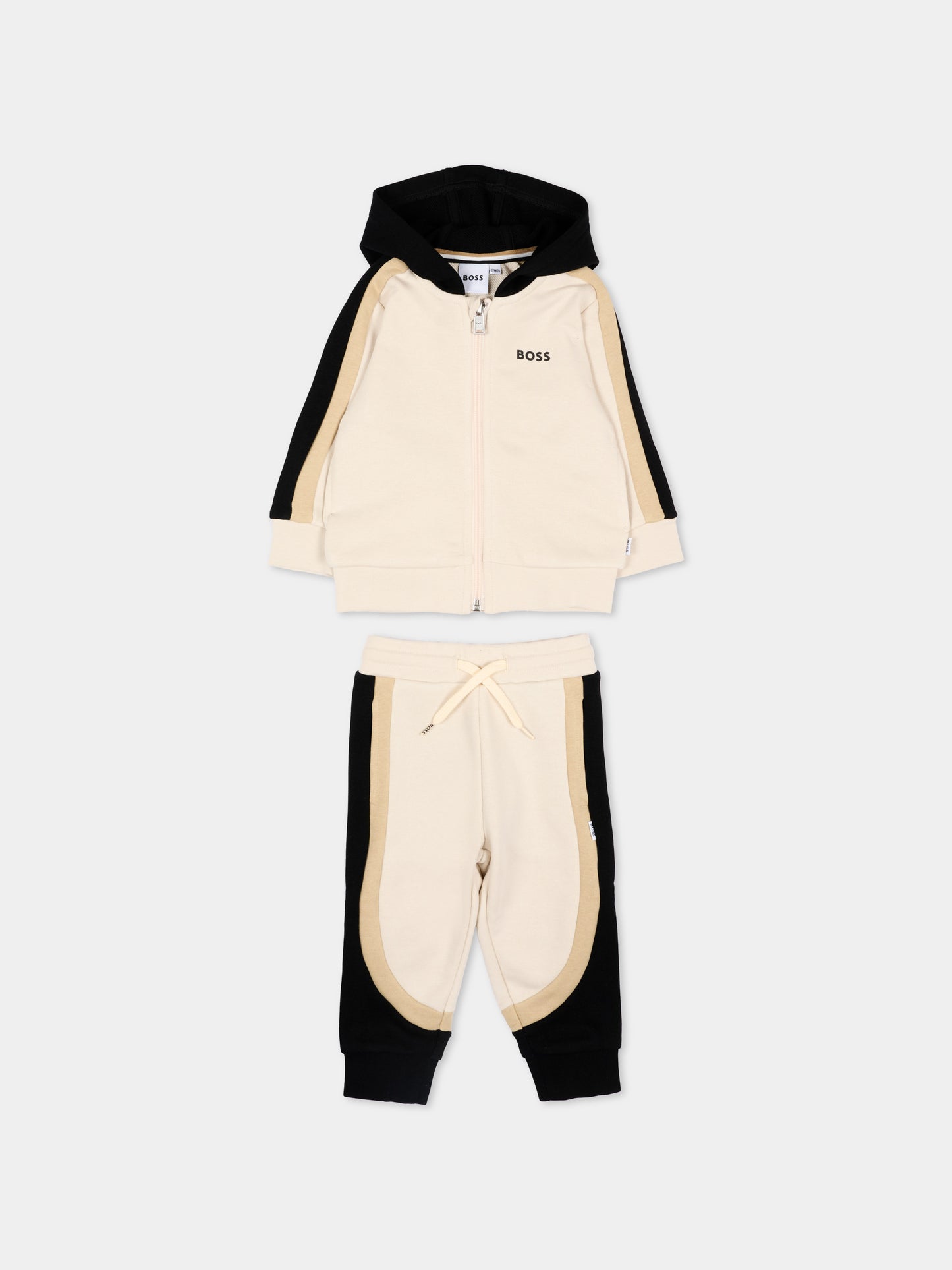 Completo sportivo lungo beige per neonato con logo,Boss,J52850 21C