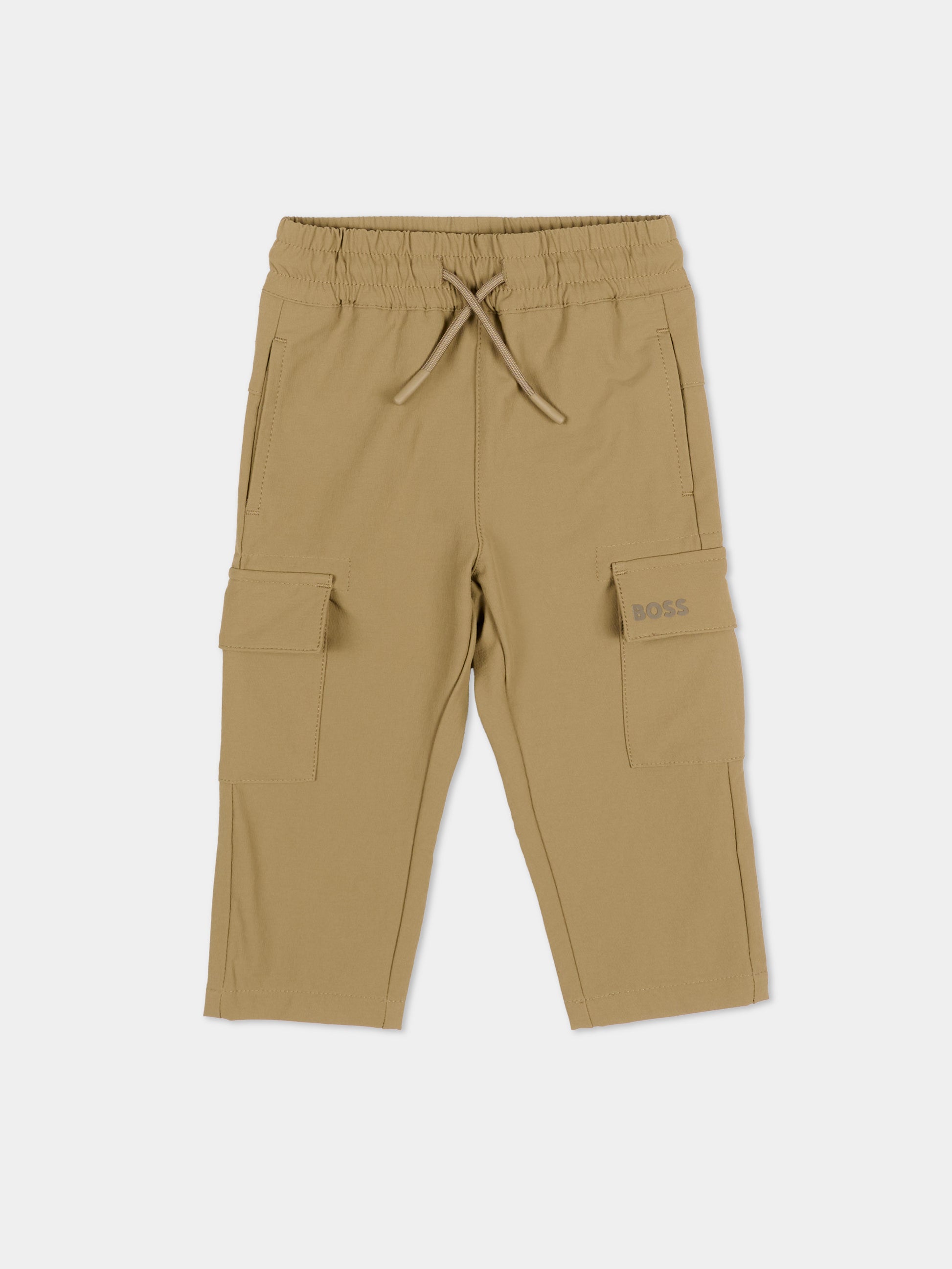 Pantalone beige per neonato con tasche cargo,Boss,J52855 295