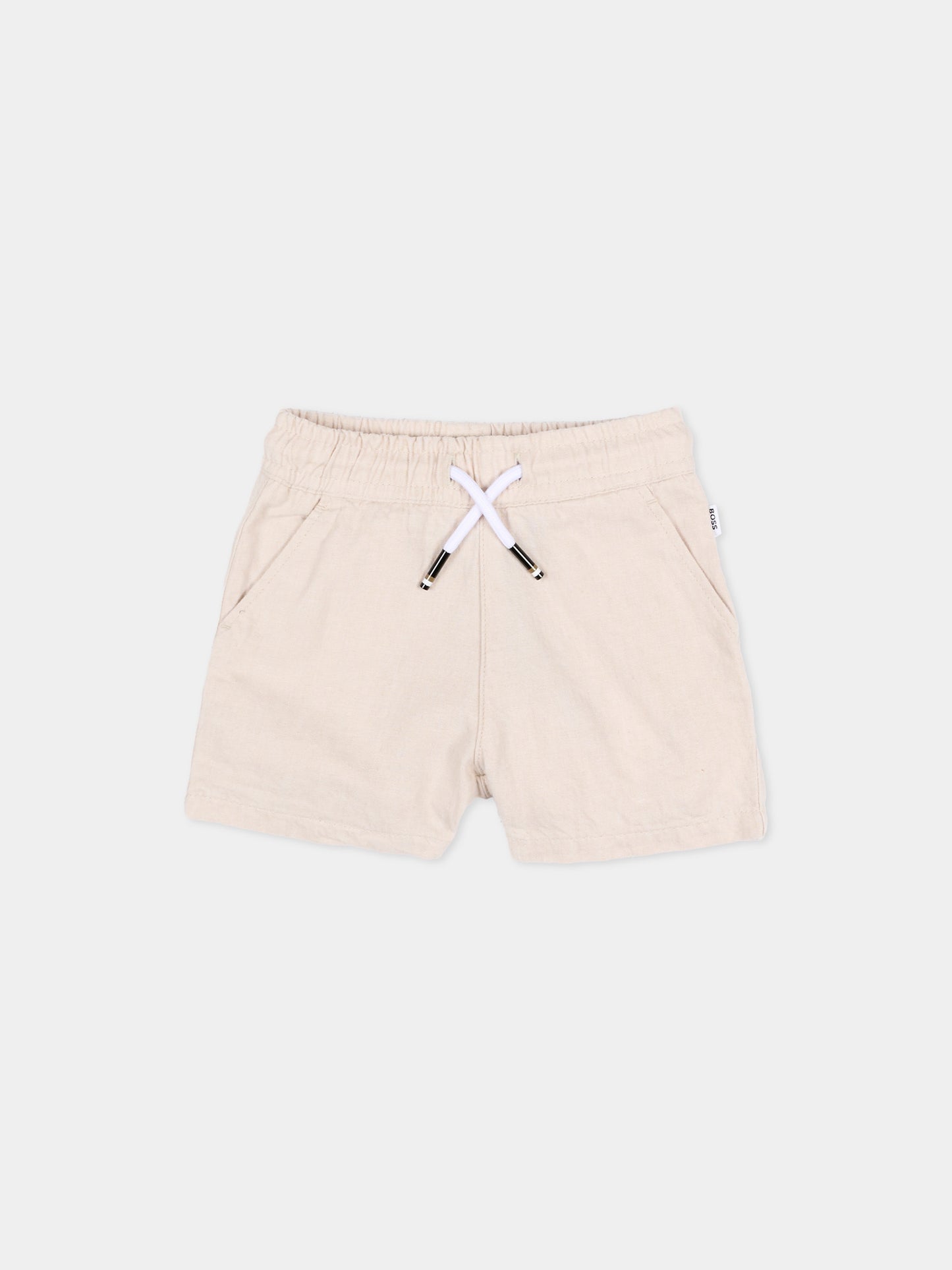 Shorts beige per neonato con logo,Boss,J52875 130