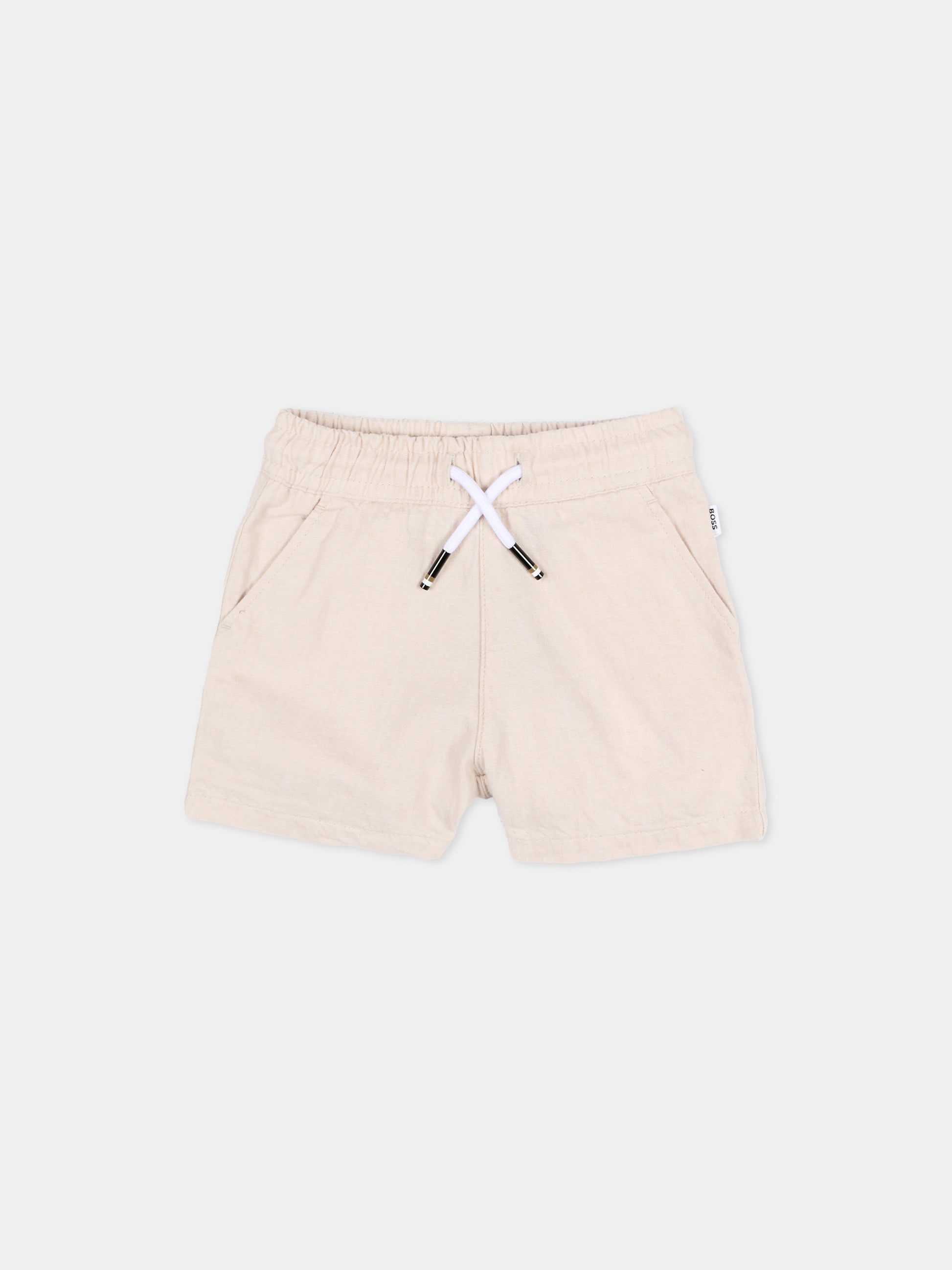 Shorts beige per neonato con logo,Boss,J52875 130