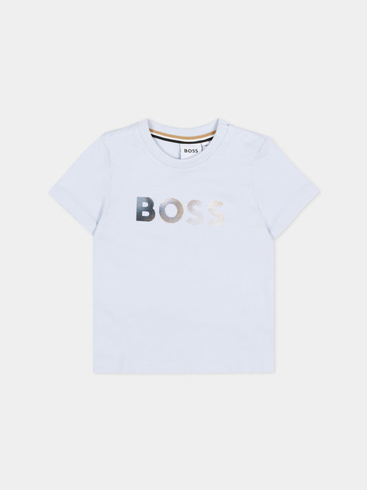 T-Shirt celeste per neonato con logo,Boss,J52887 78K