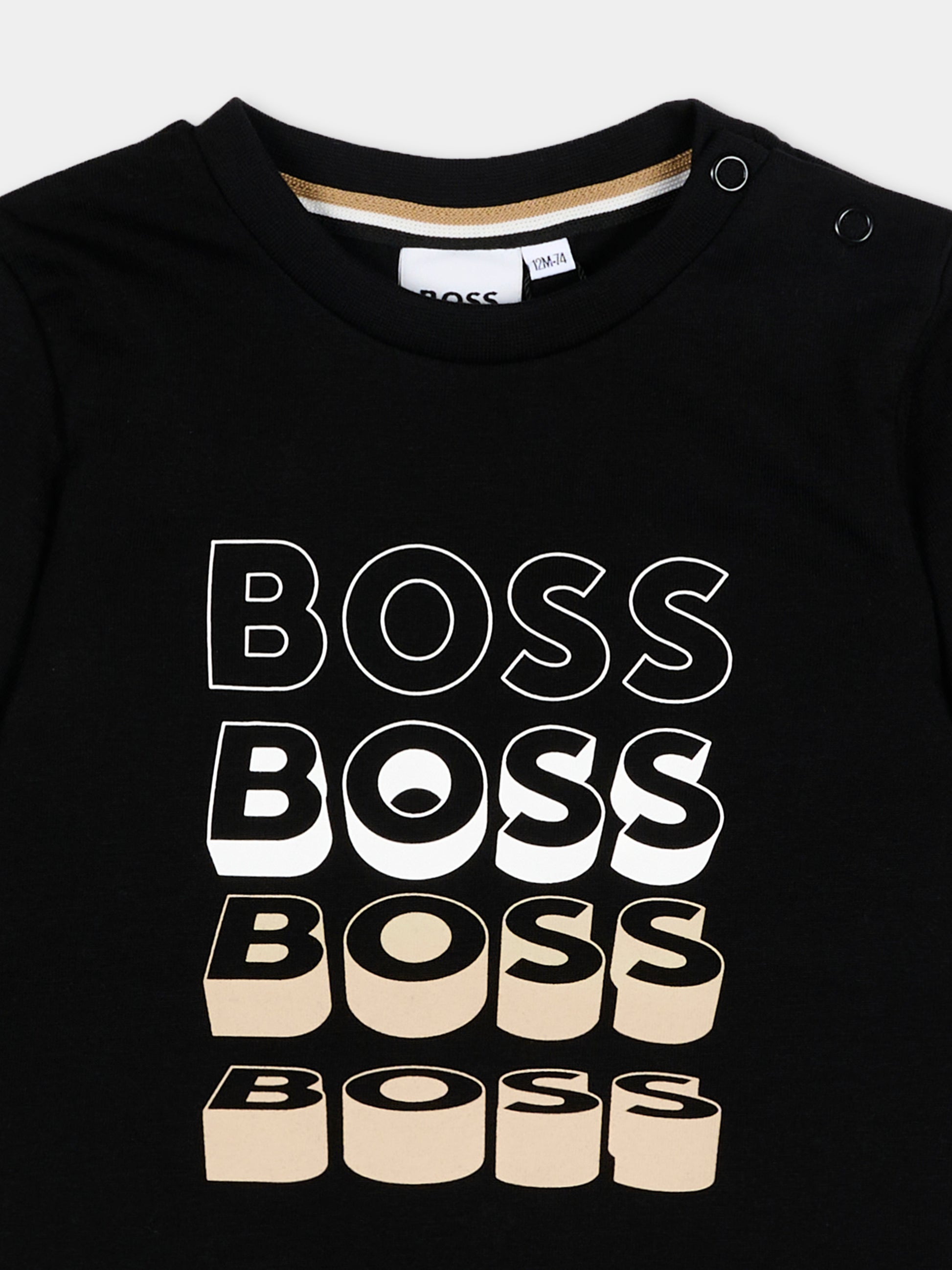 T-Shirt nera per neonato con logo,Boss,J52889 09B