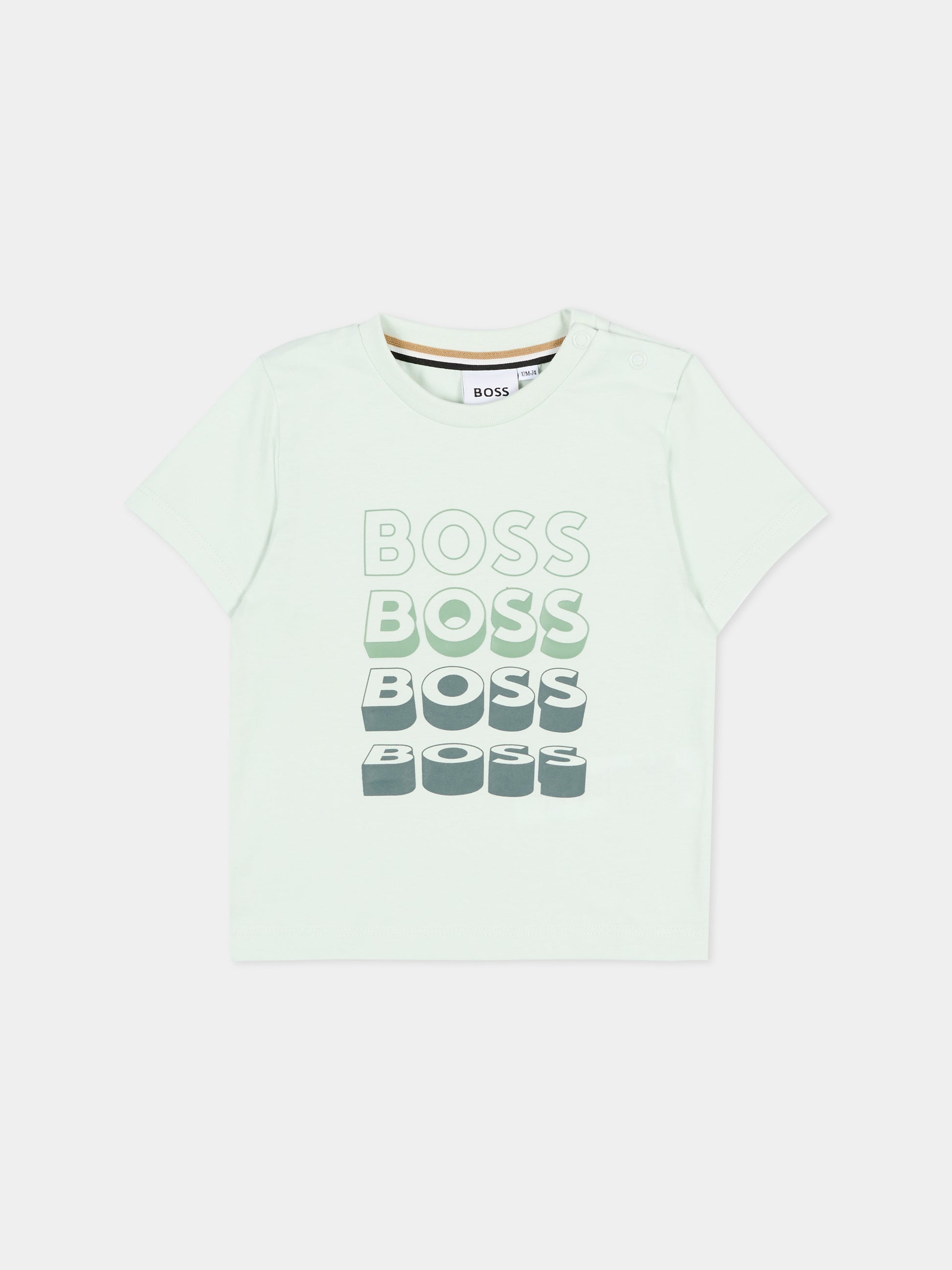 T-Shirt verde per neonato con logo,Boss,J52889 73K