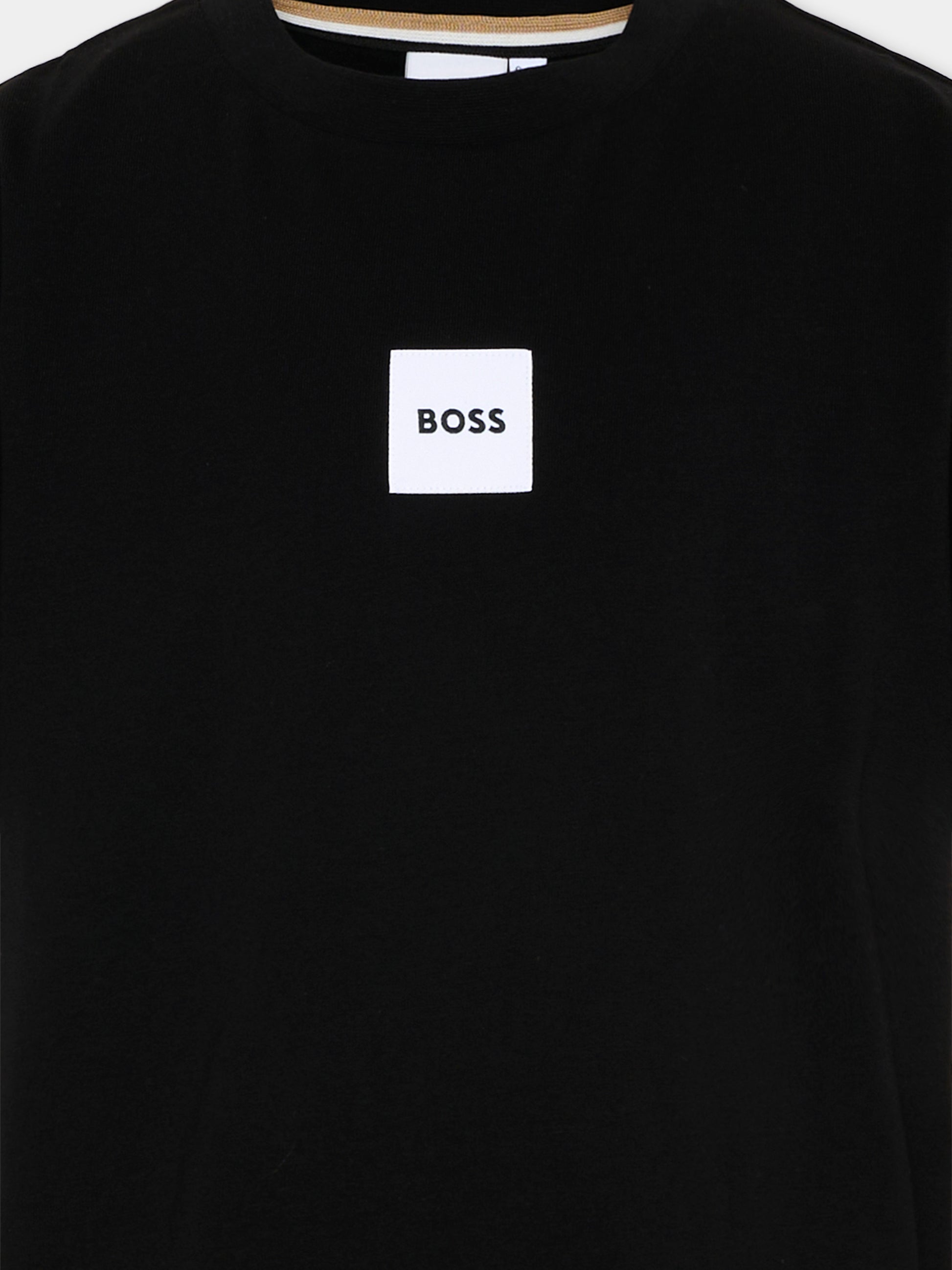 T-Shirt nera con logo per bambino,Boss,J52897 09B