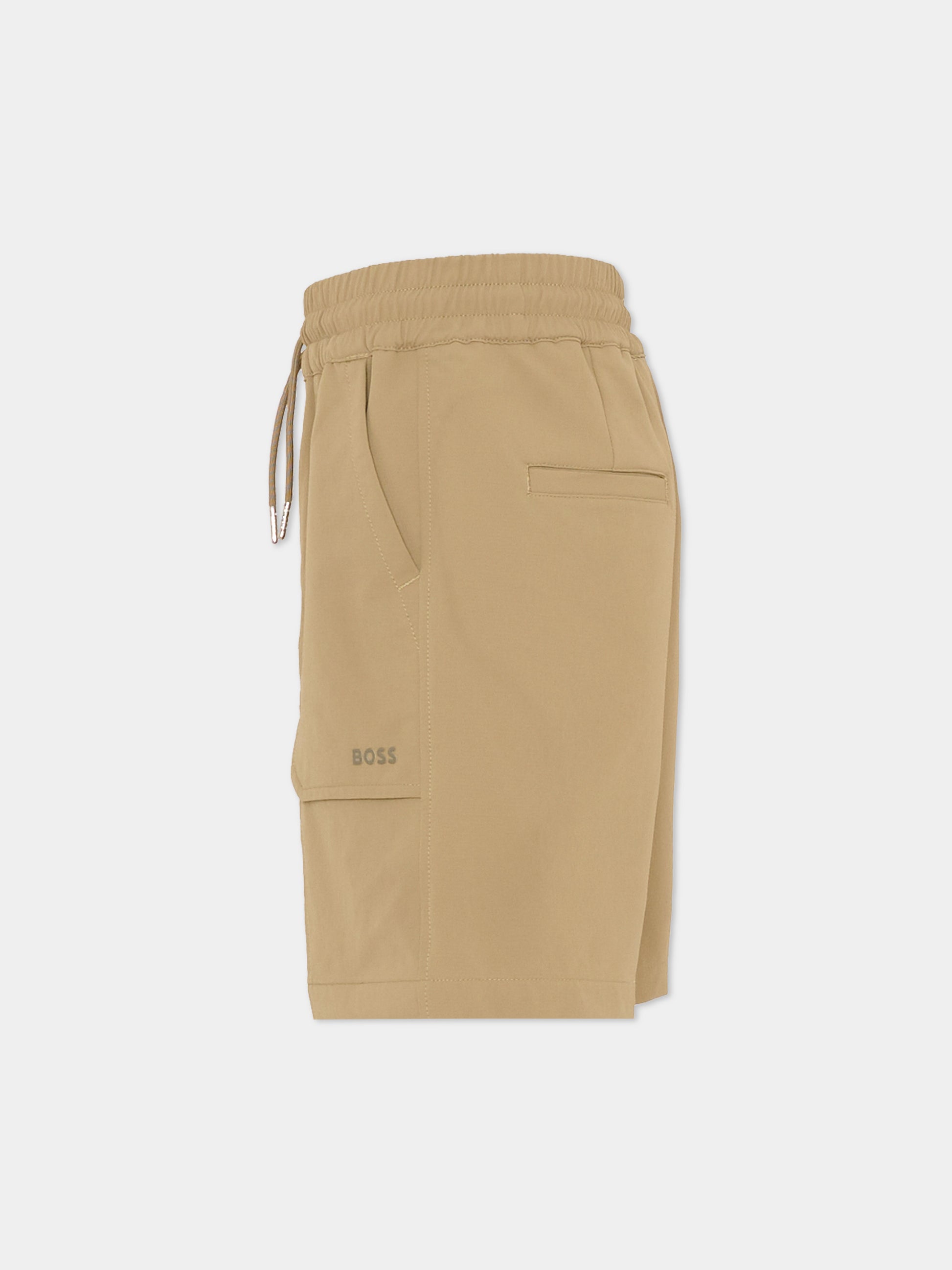 Shorts beige per bambino con logo,Boss,J52931 295