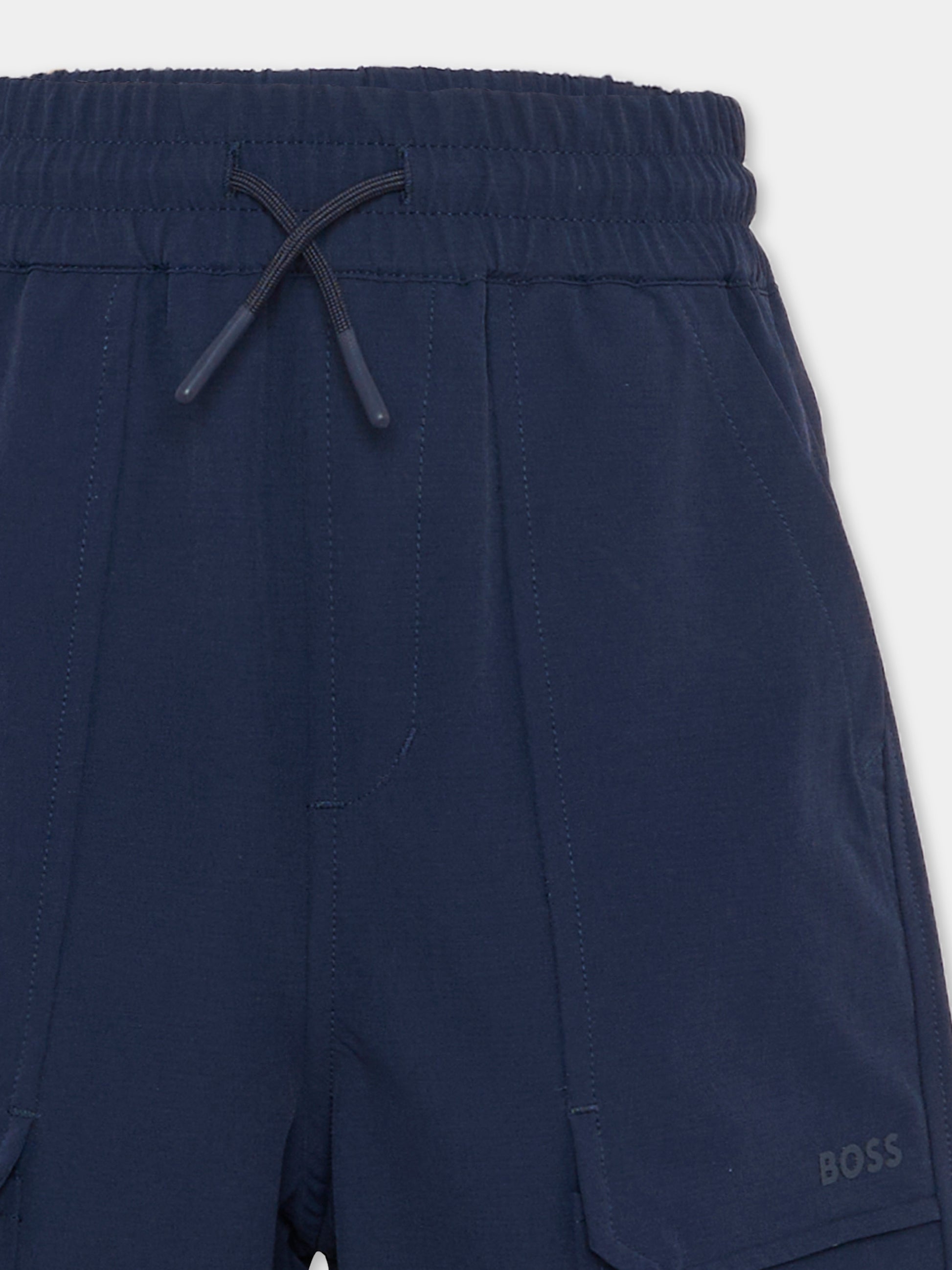 Shorts blu per bambino con logo,Boss,J52931 849