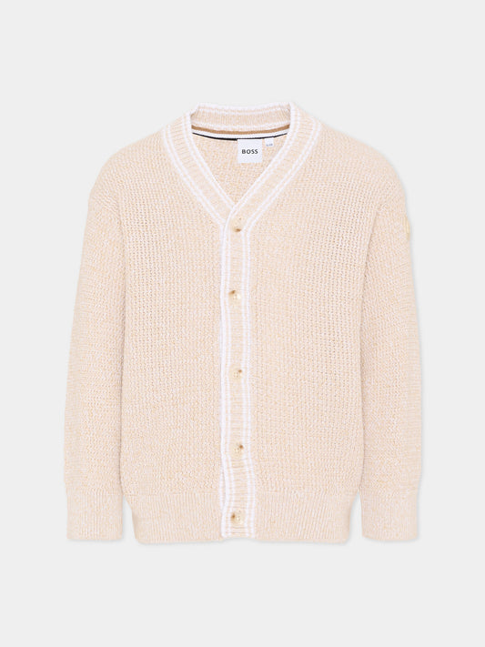 Cardigan beige per bambino a coste,Boss,J52936 249