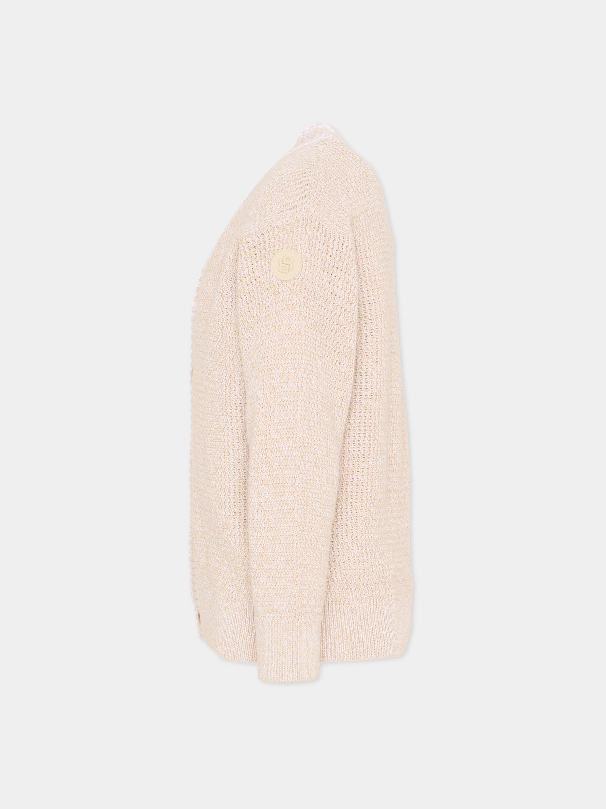 Cardigan beige per bambino a coste,Boss,J52936 249