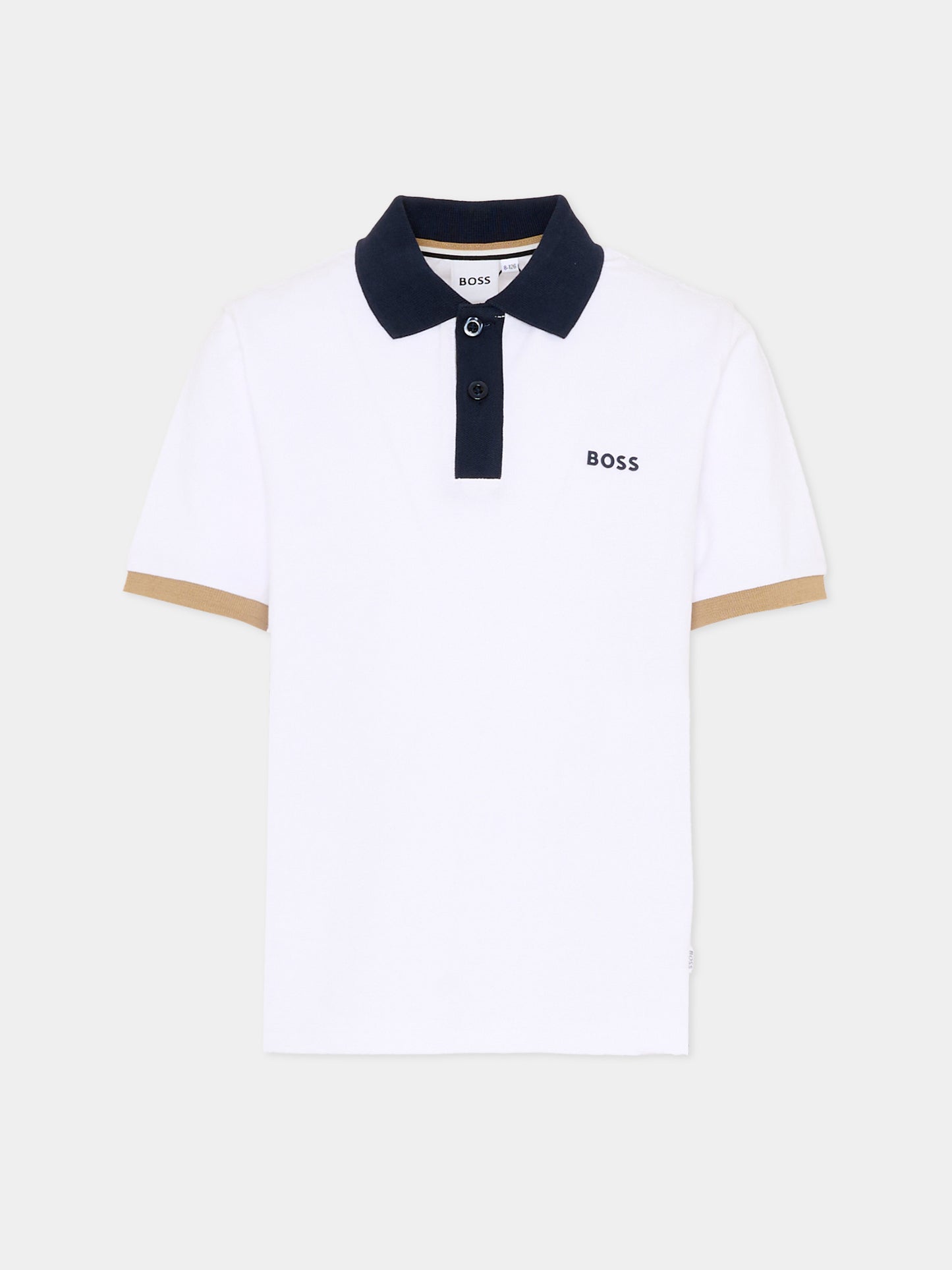 Polo bianca per bambino con logo gommato,Boss,J52955 10P