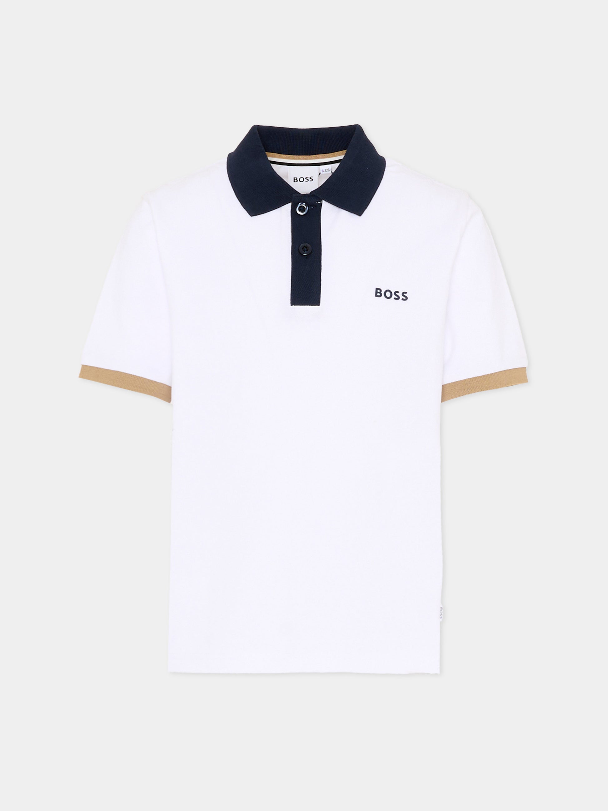 Polo bianca per bambino con logo gommato,Boss,J52955 10P