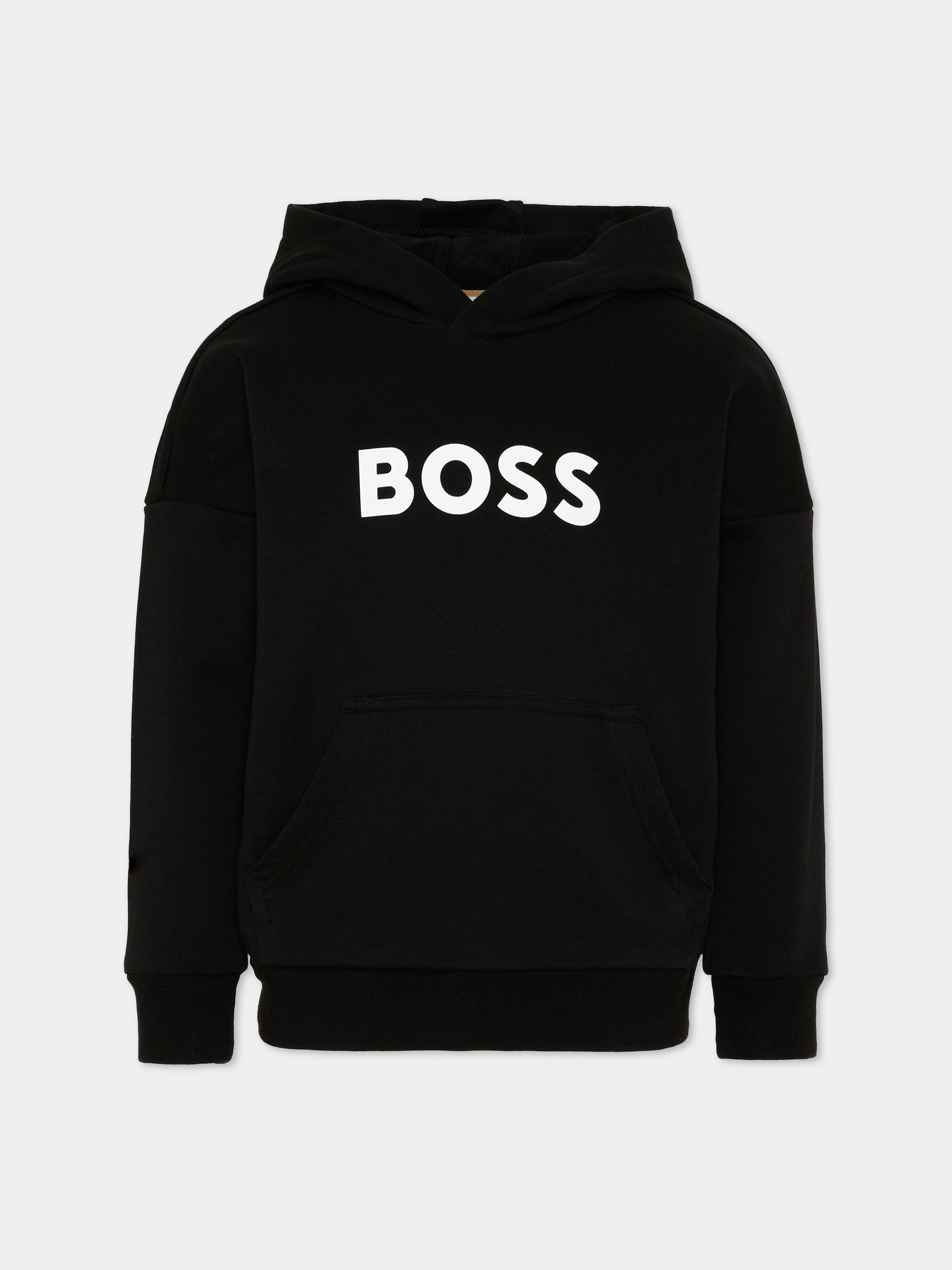 Felpa nera con logo per bambino,Boss,J52969 09B