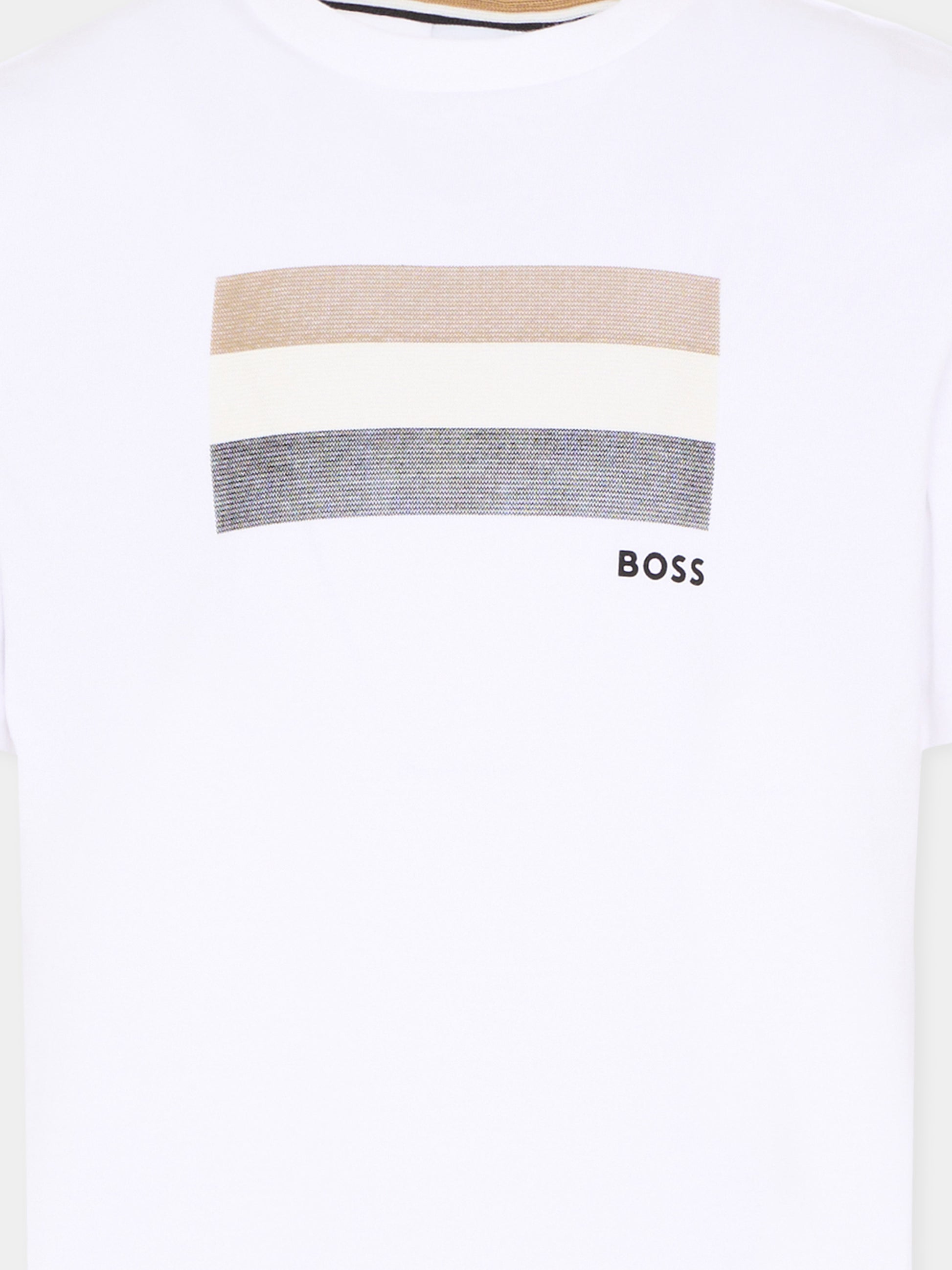 T-Shirt bianca per bambino con bande logo,Boss,J52979 10P