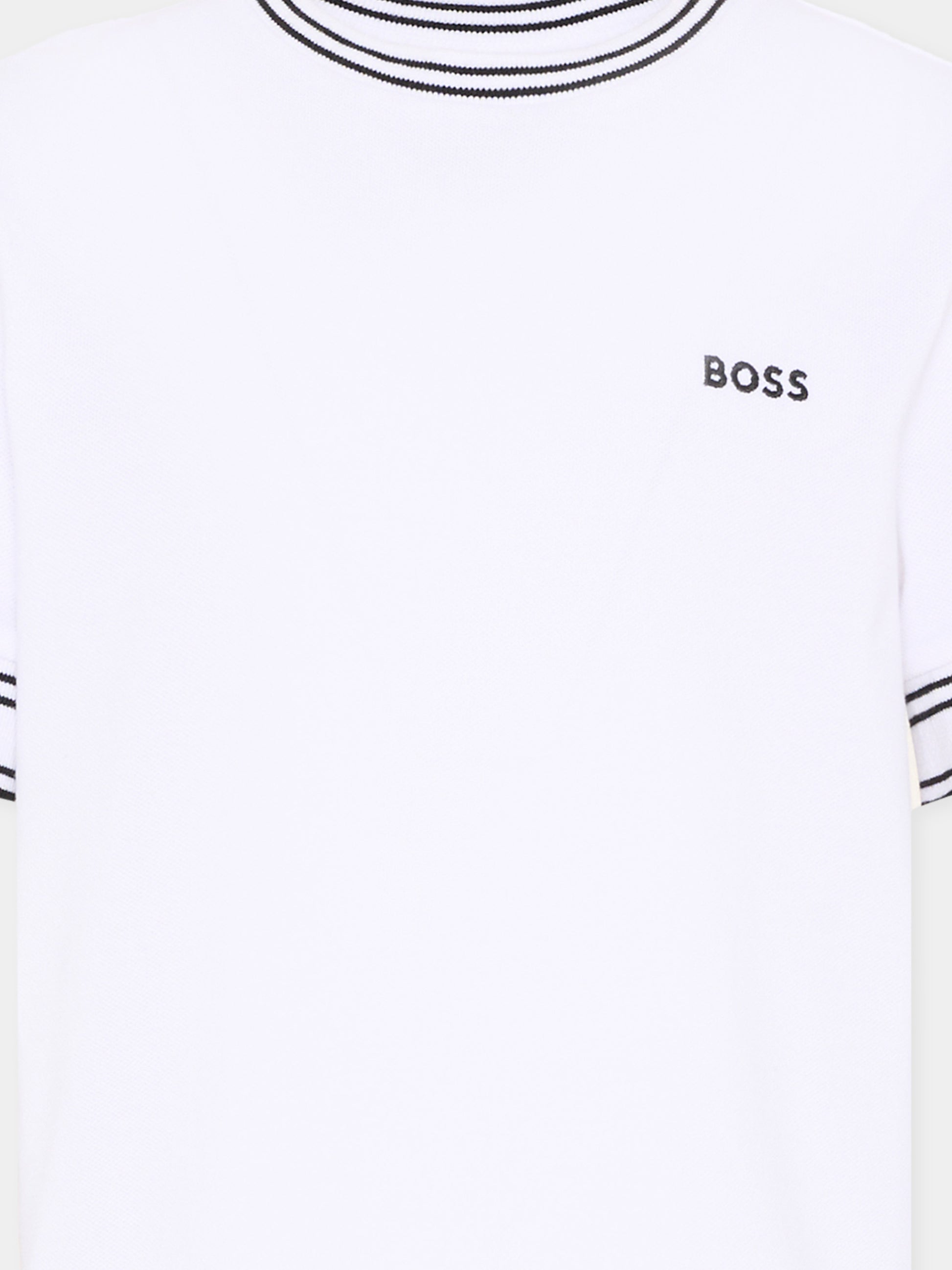T-Shirt bianca per bambino con logo ricamato,Boss,J52981 10P