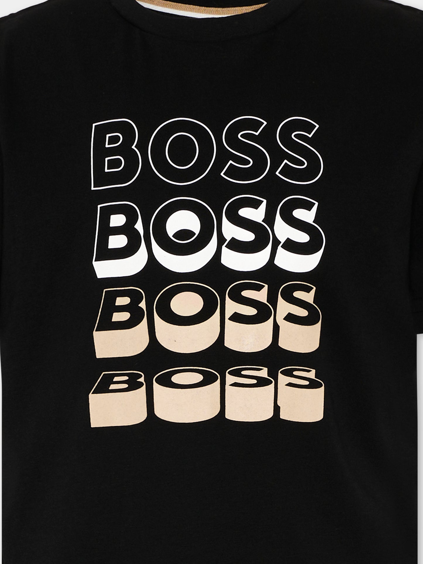 T-Shirt nera con logo frontale per bambino,Boss,J52982 09B