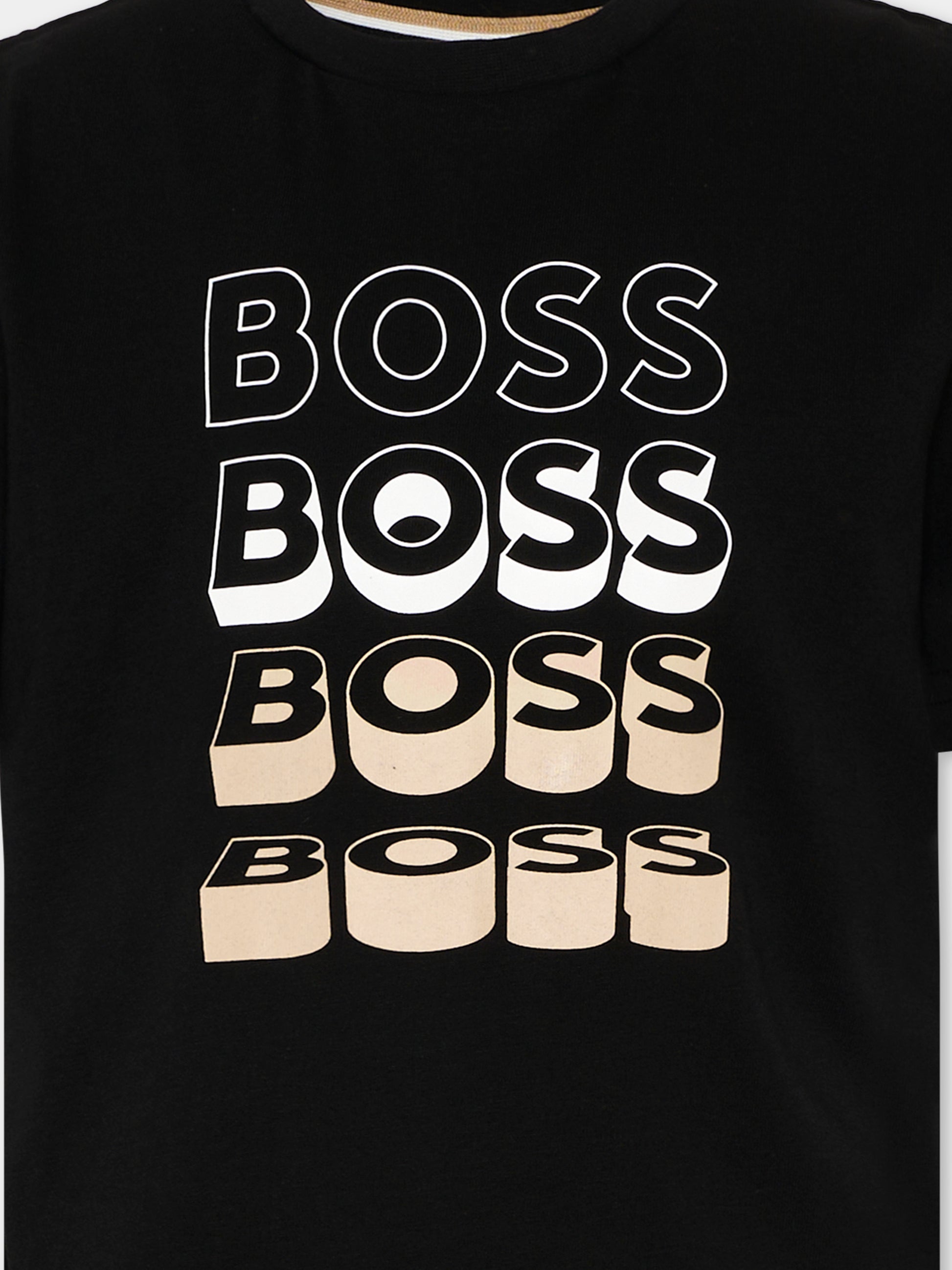 T-Shirt nera con logo frontale per bambino,Boss,J52982 09B
