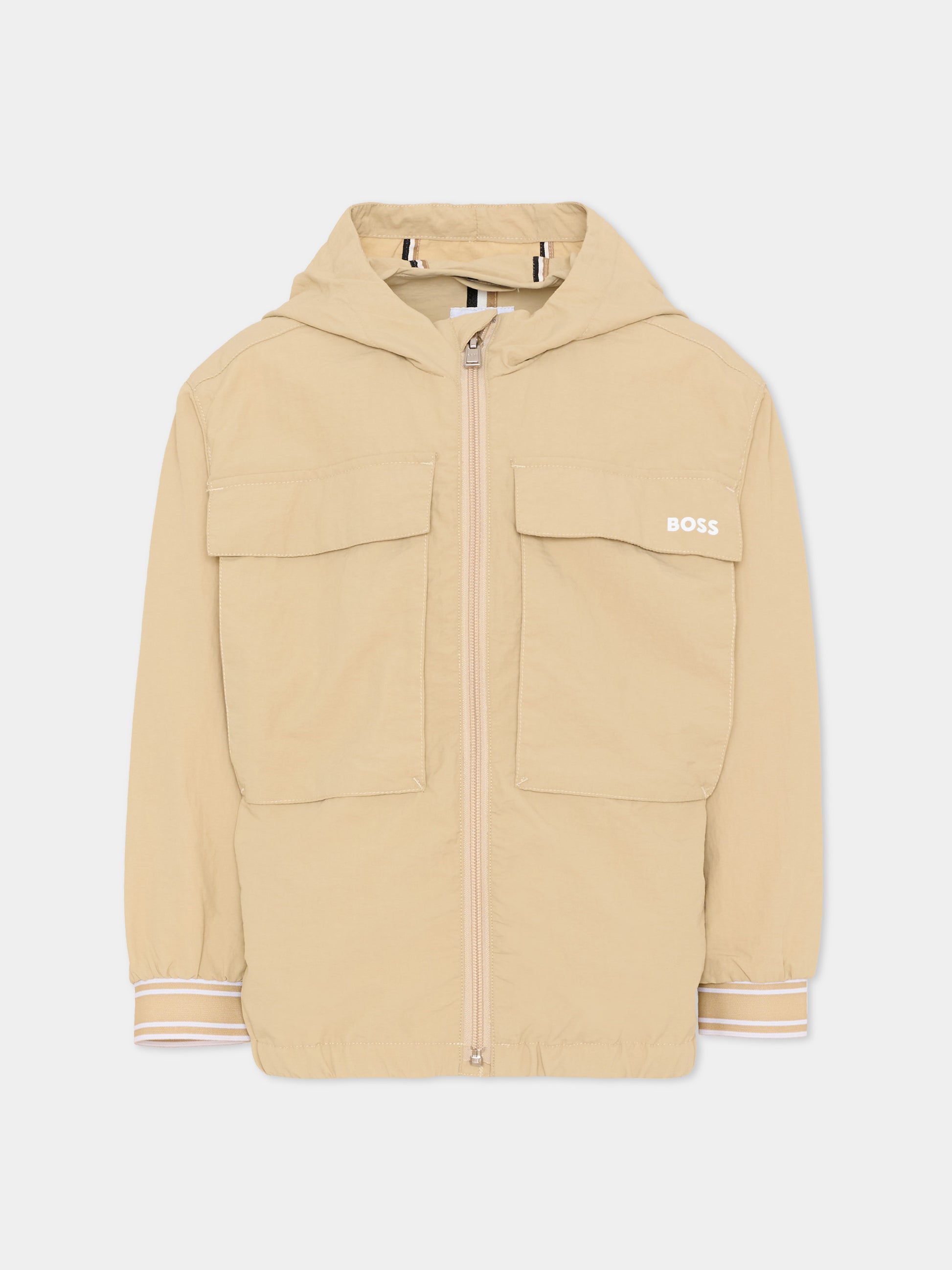 Giacche a vento beige per bambino logo,Boss,J52998 249